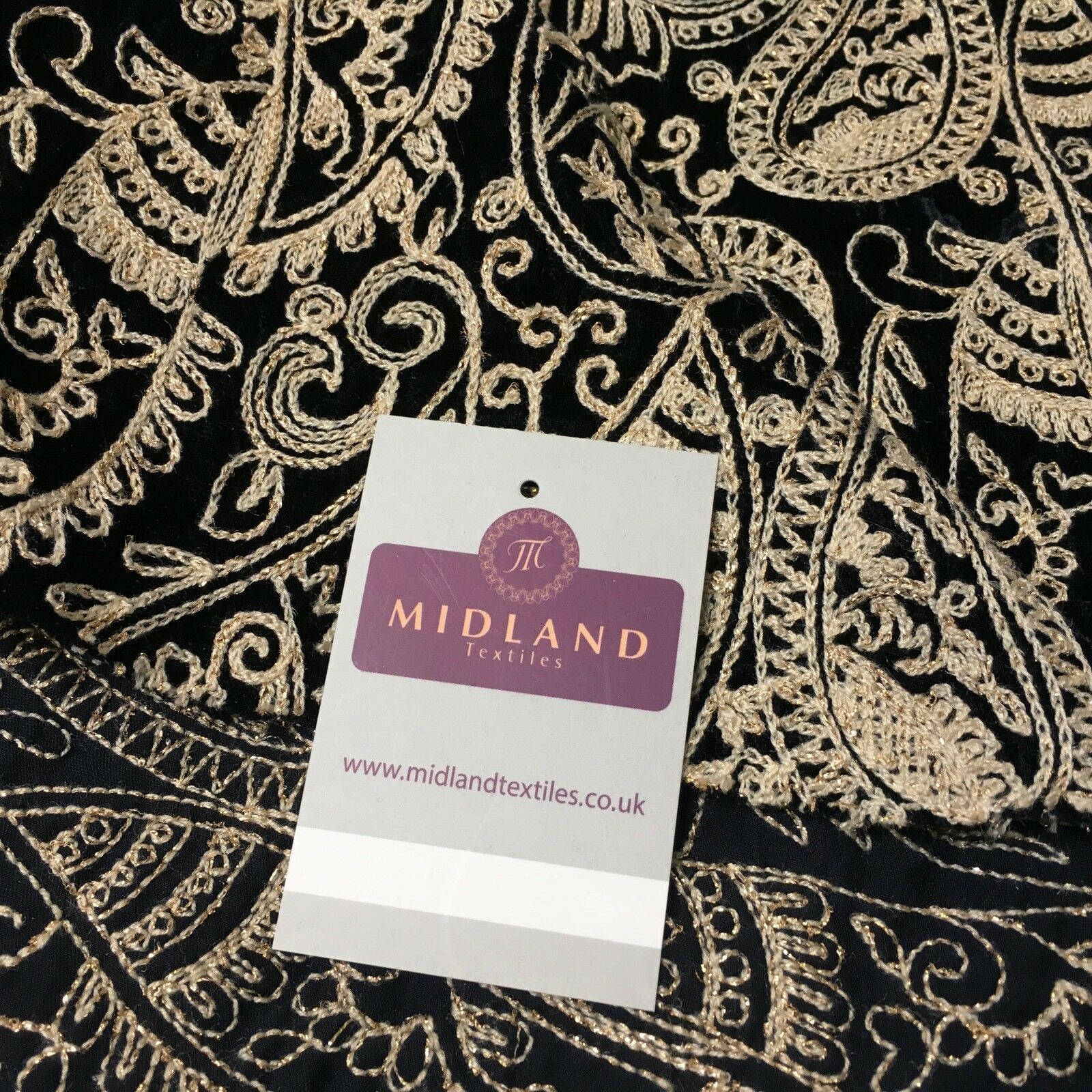 metallic thread Paisley Embroidered Micro Velvet Dress Fabric 40' M1038 Mtex