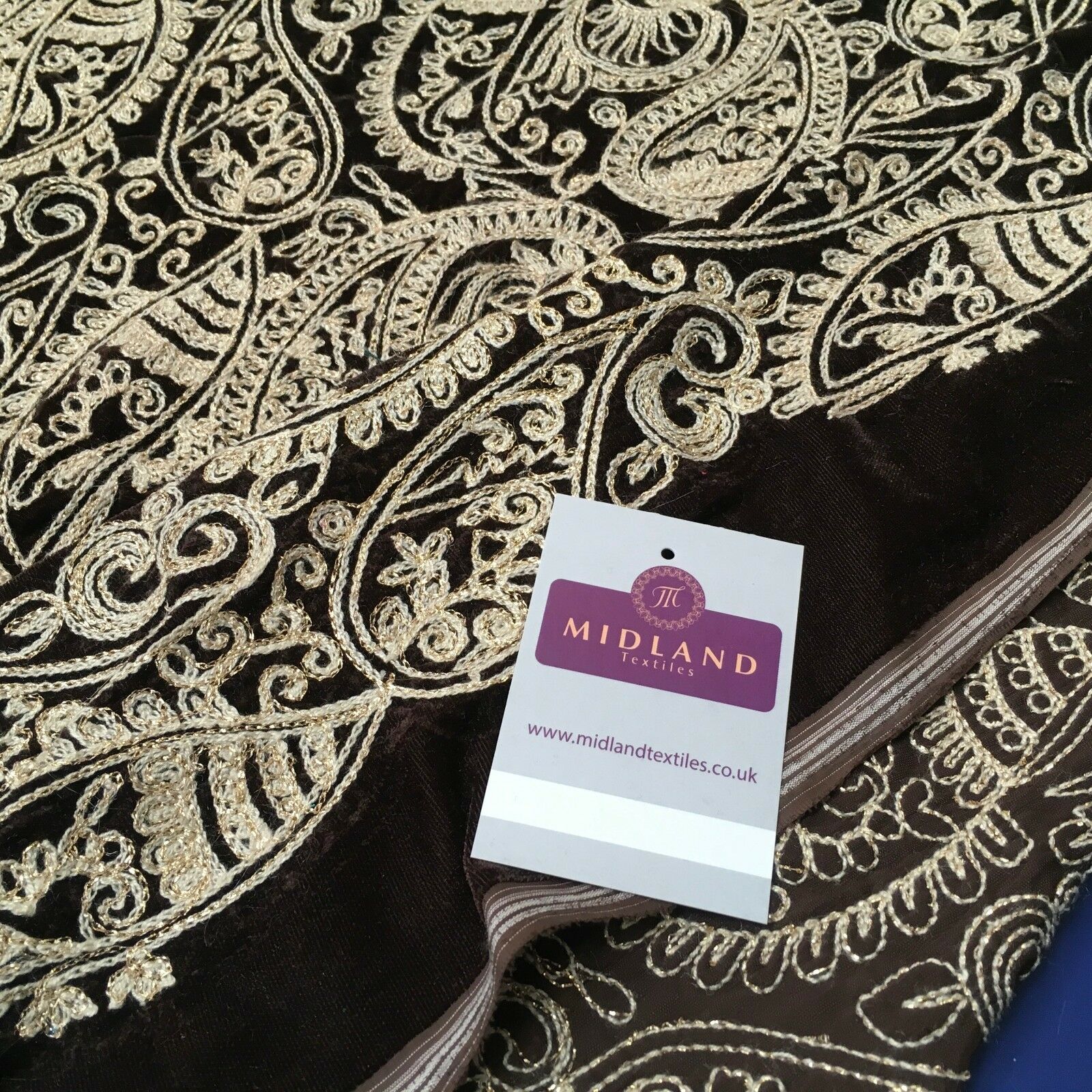 metallic thread Paisley Embroidered Micro Velvet Dress Fabric 40' M1038 Mtex