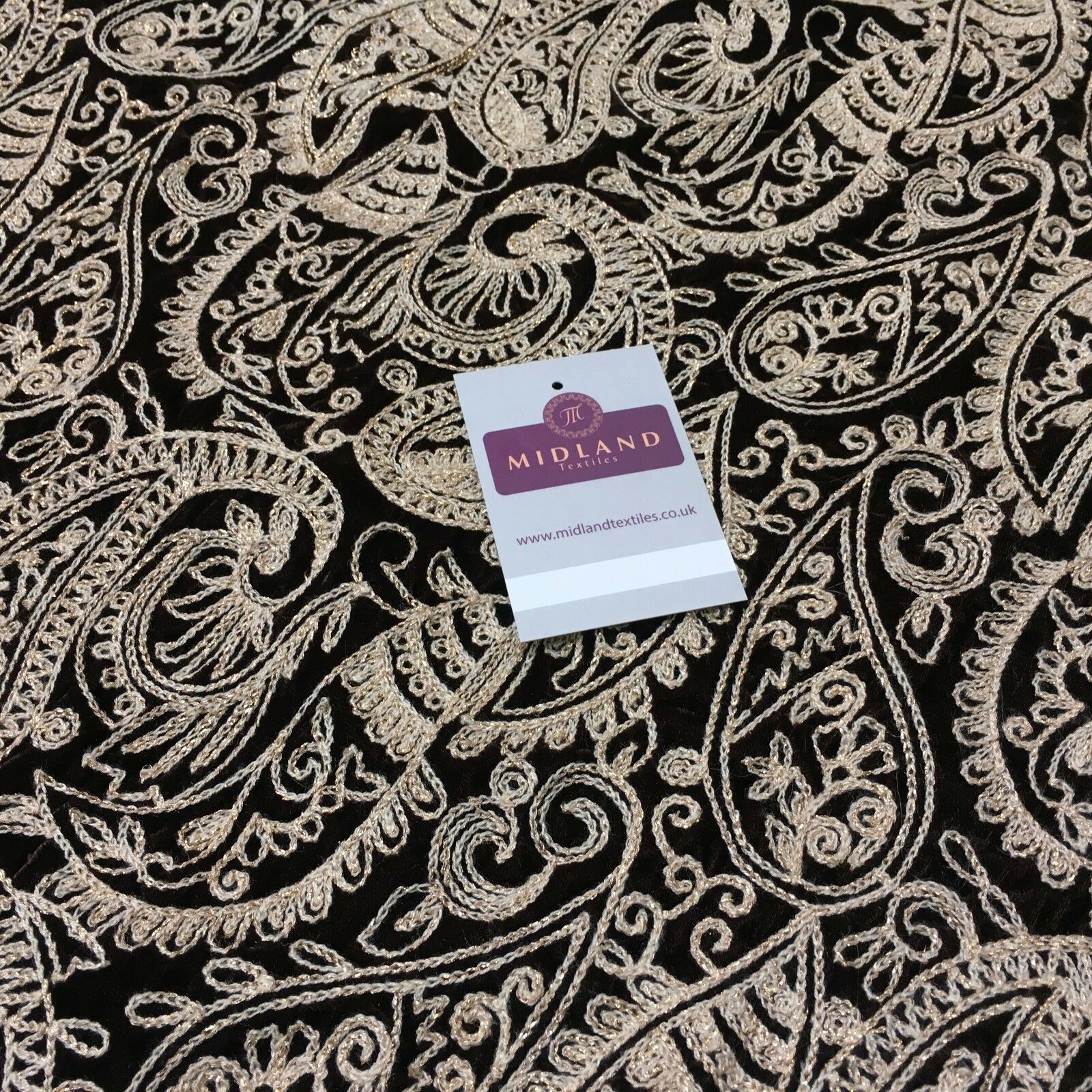 metallic thread Paisley Embroidered Micro Velvet Dress Fabric 40" M1038 Mtex