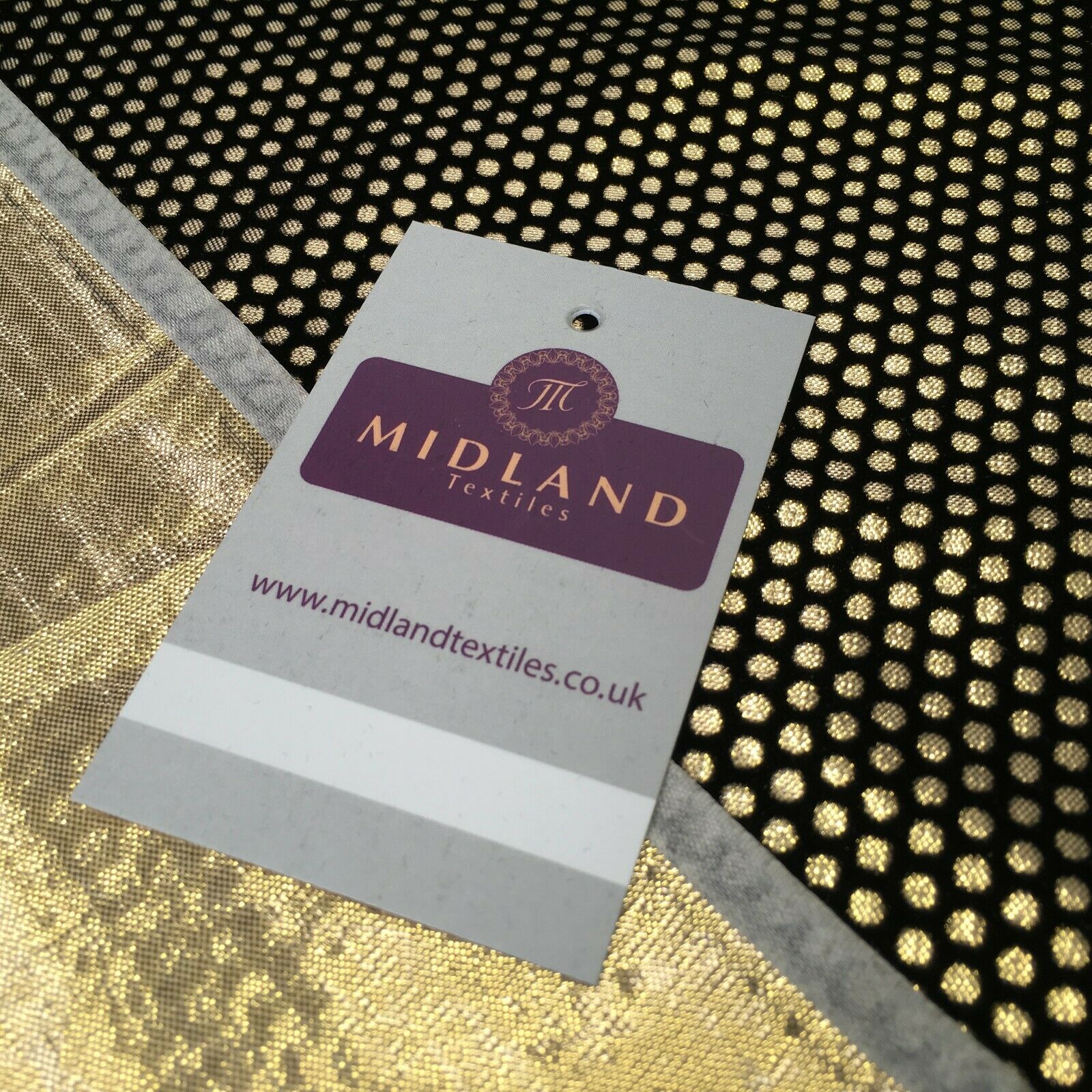 Geometric Gold Spot Dot Flocked Lame Fabric 114 cm Wide MA1177 Mtex