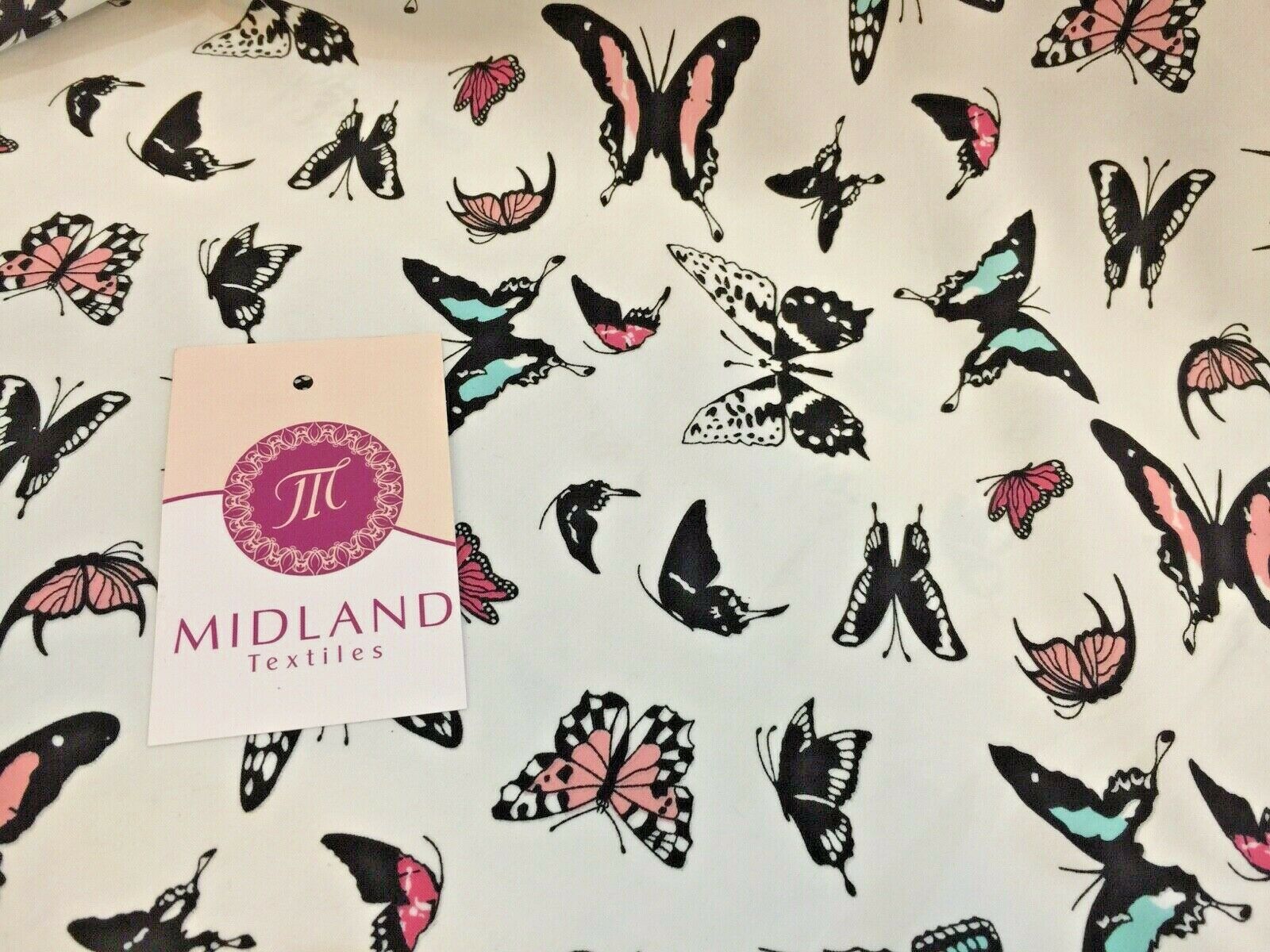 Mint Green Butterfly print peach crepe fabric 45'  M145-1 Mtex