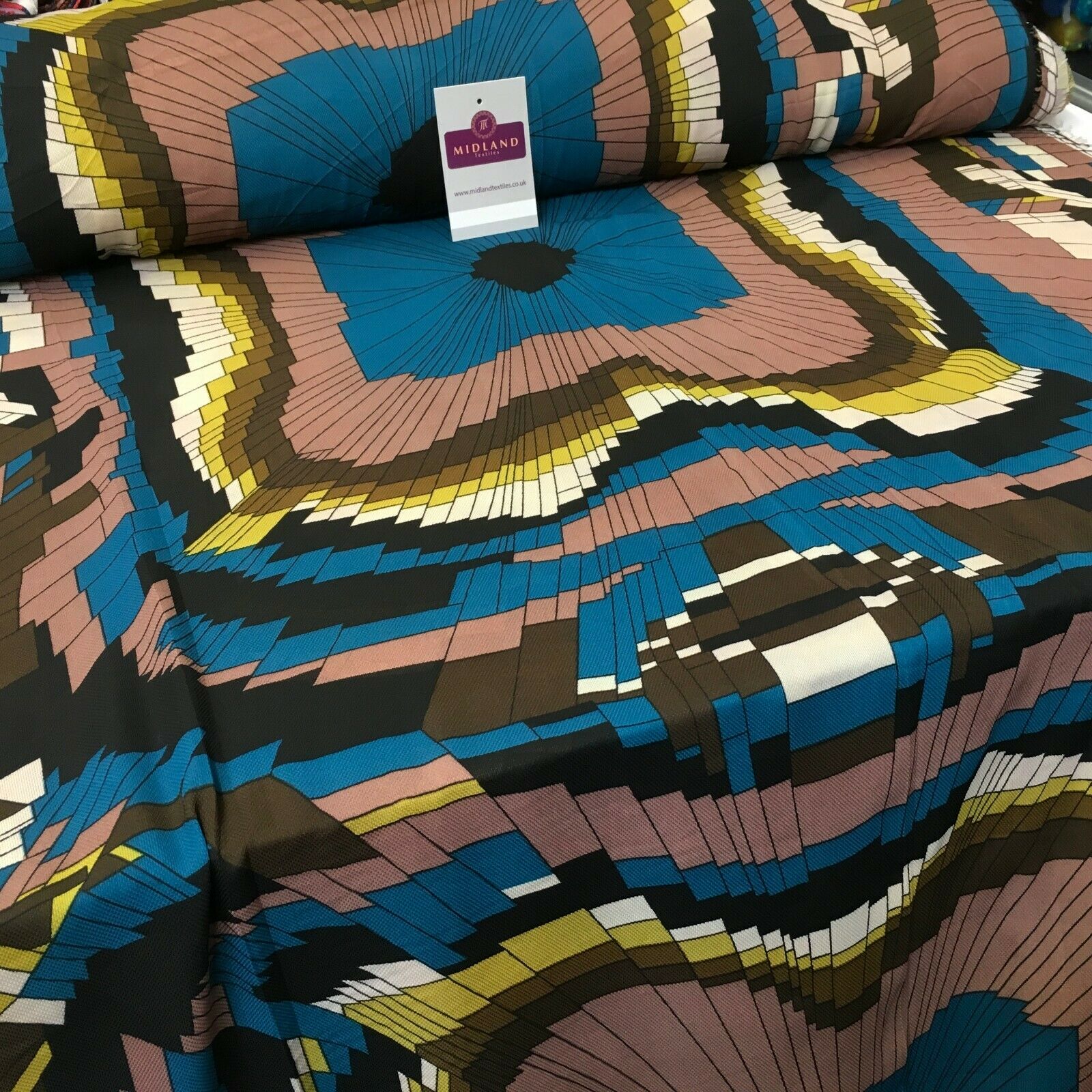 Teal & Taupe Geometric soft Georgette twist voile Dress Fabric 147 Cm MK1185-12