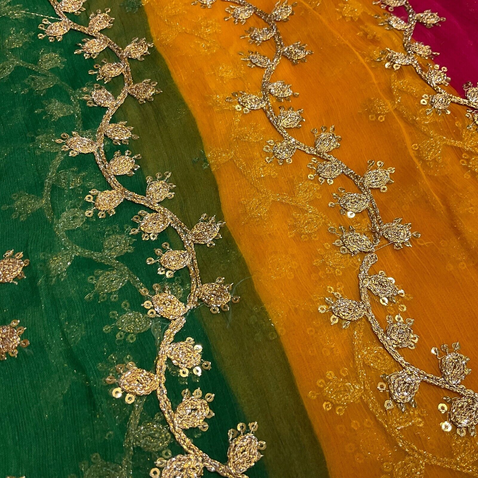 Indian Multicoloured Gold Embroidered Chiffon Skirt Fabric 100cm M1697 Mtex