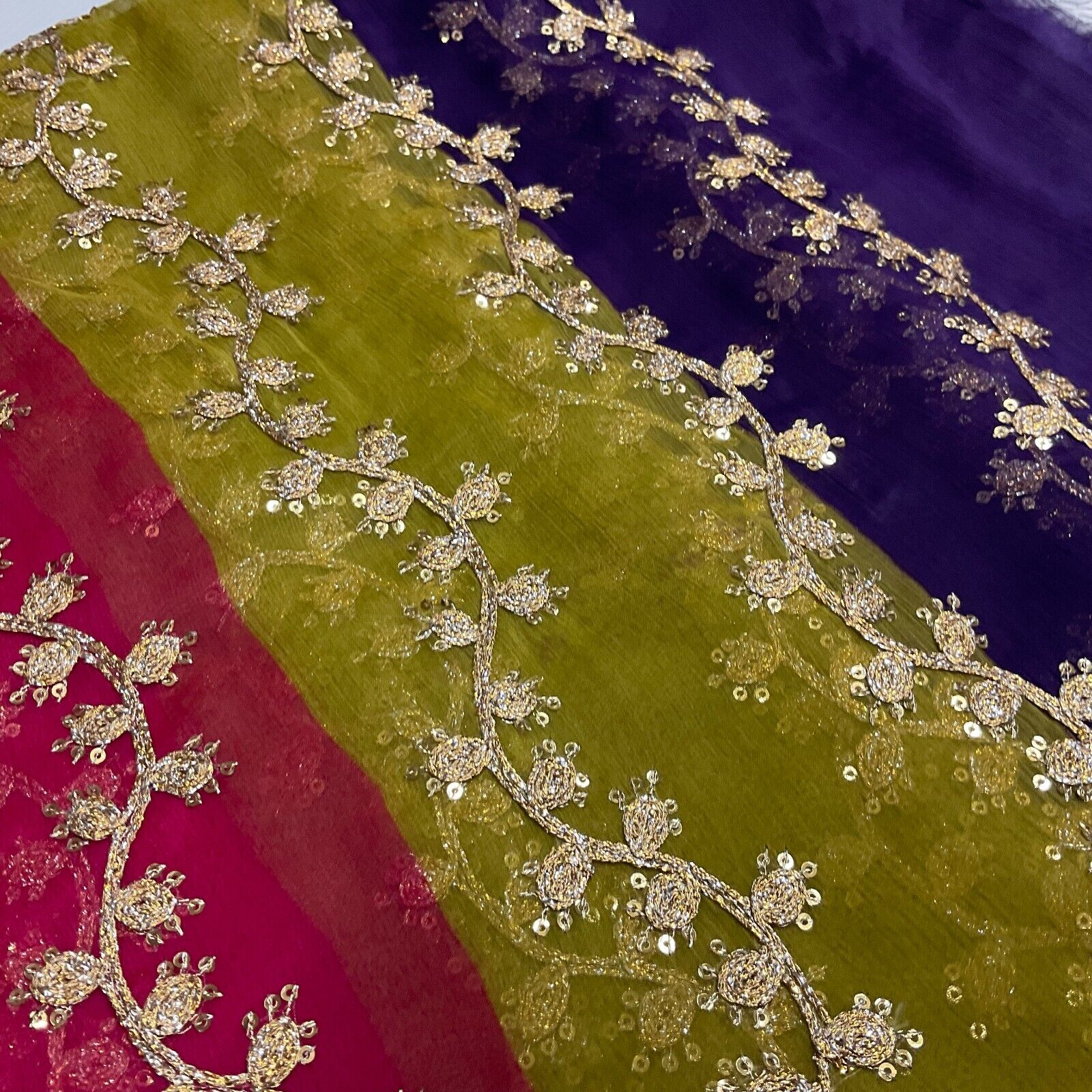 Indian Multicoloured Gold Embroidered Chiffon Skirt Fabric 100cm M1697 Mtex