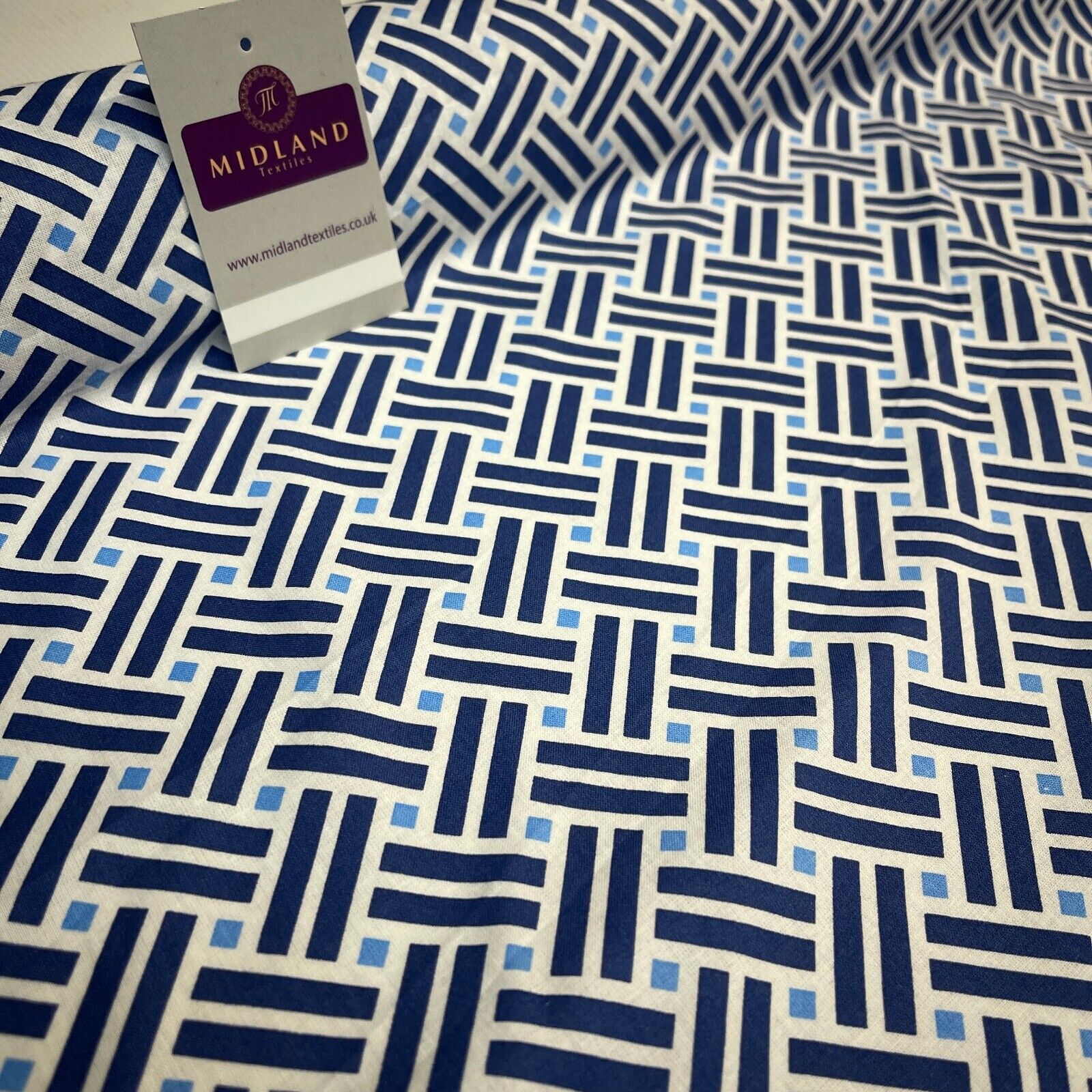 White Blue Geometric 100% Cotton Dress fabric M1400-48 Mtex