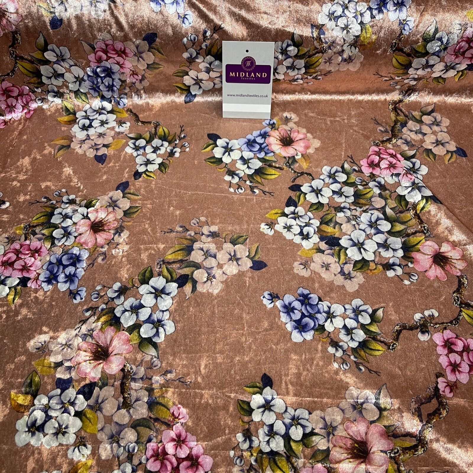 Mink floral Printed Crushed velvet Dress fabric M1400-45 Mtex