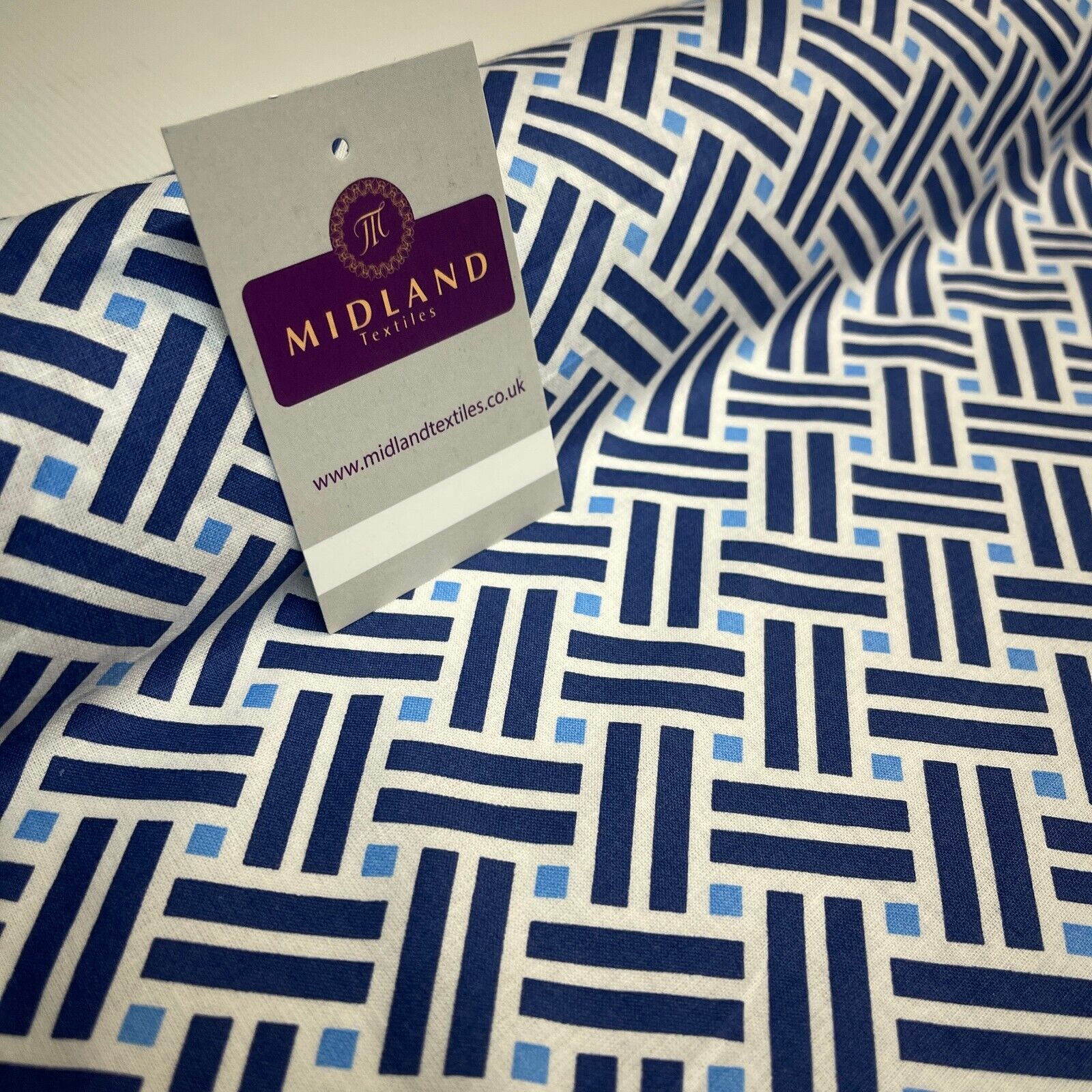 White Blue Geometric 100% Cotton Dress fabric M1400-48 Mtex