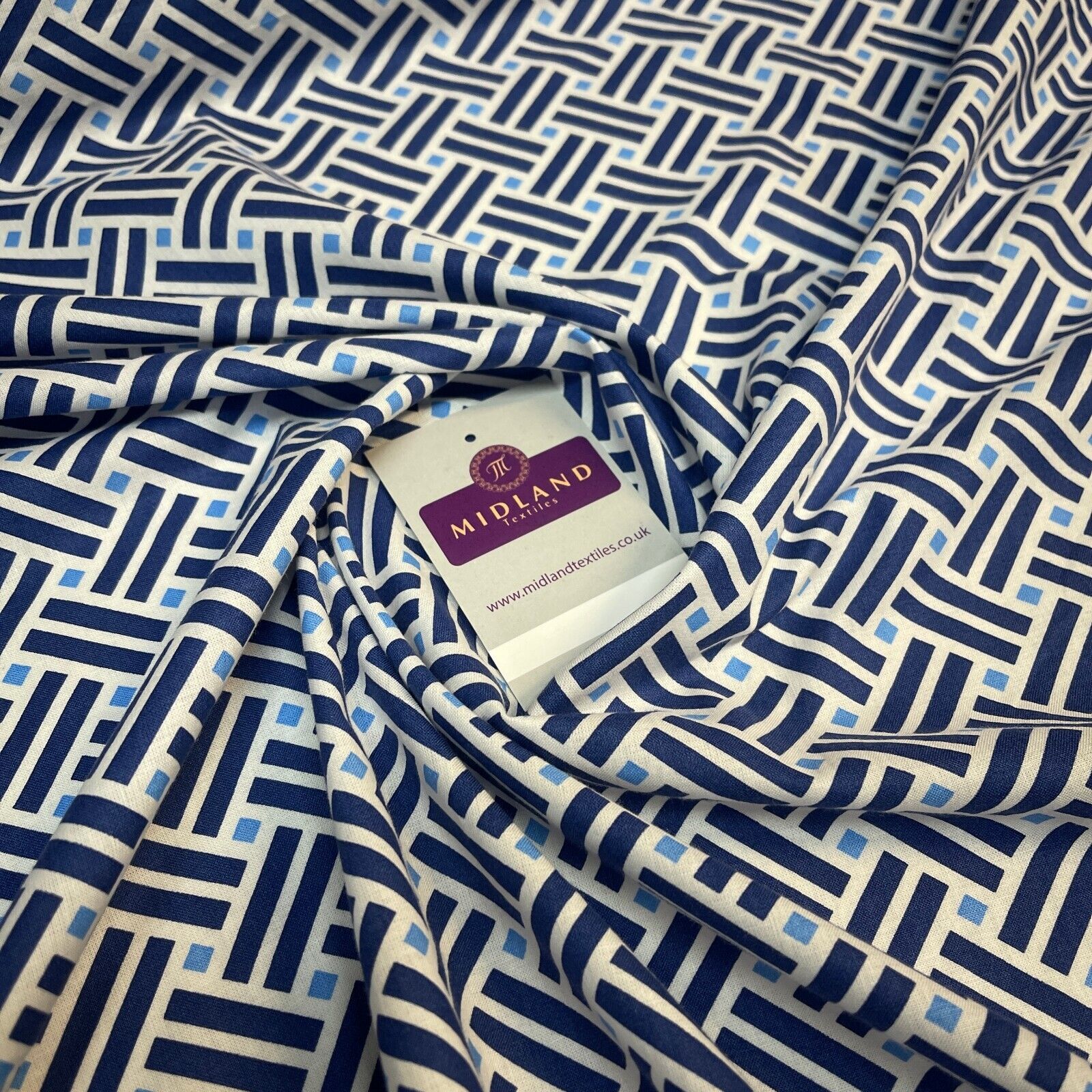 White Blue Geometric 100% Cotton Dress fabric M1400-48 Mtex