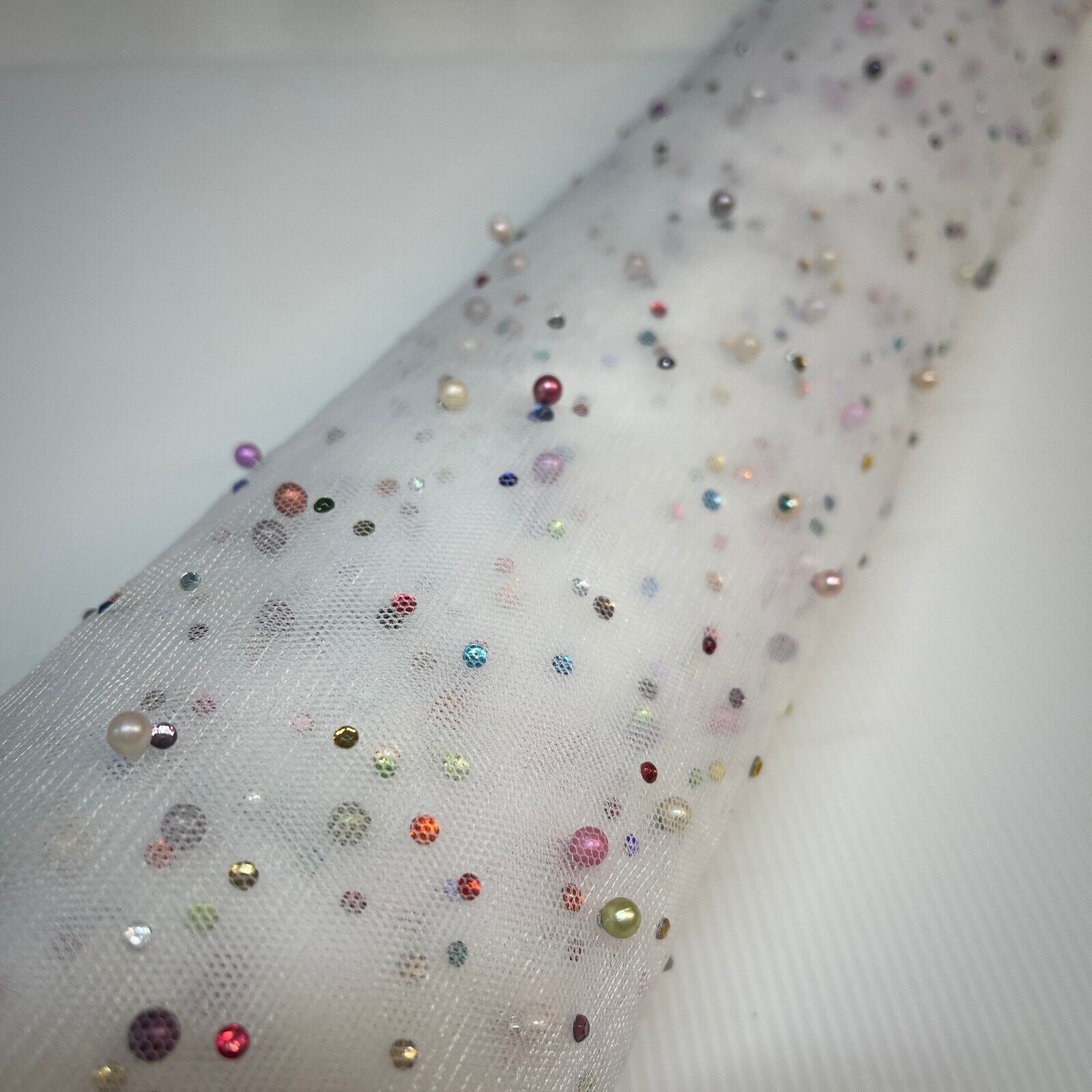 Beaded Pearl rhine stone Tulle Net Dress Wedding Décor Fabric M1825 Mtex