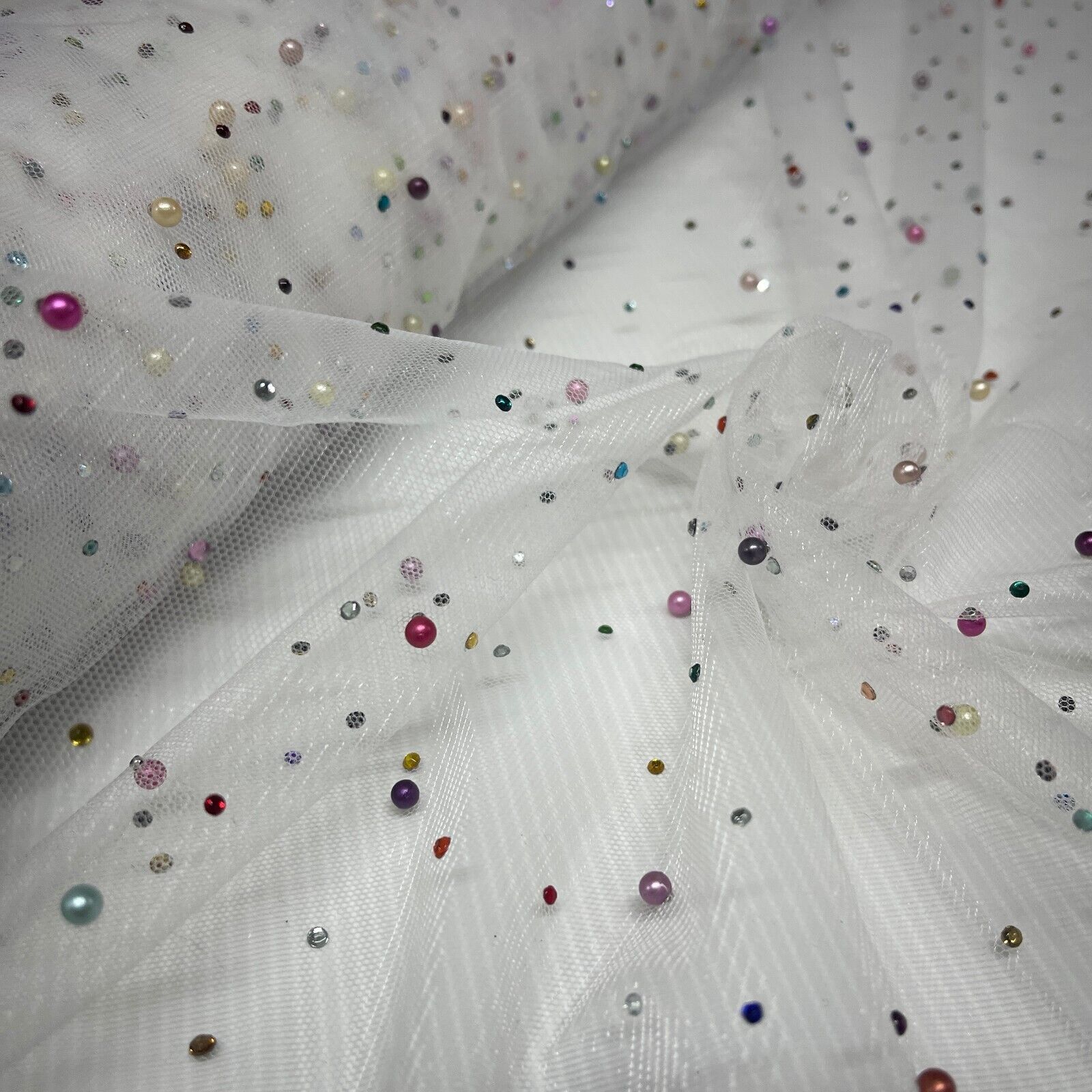 Beaded Pearl rhine stone Tulle Net Dress Wedding Décor Fabric M1825 Mtex