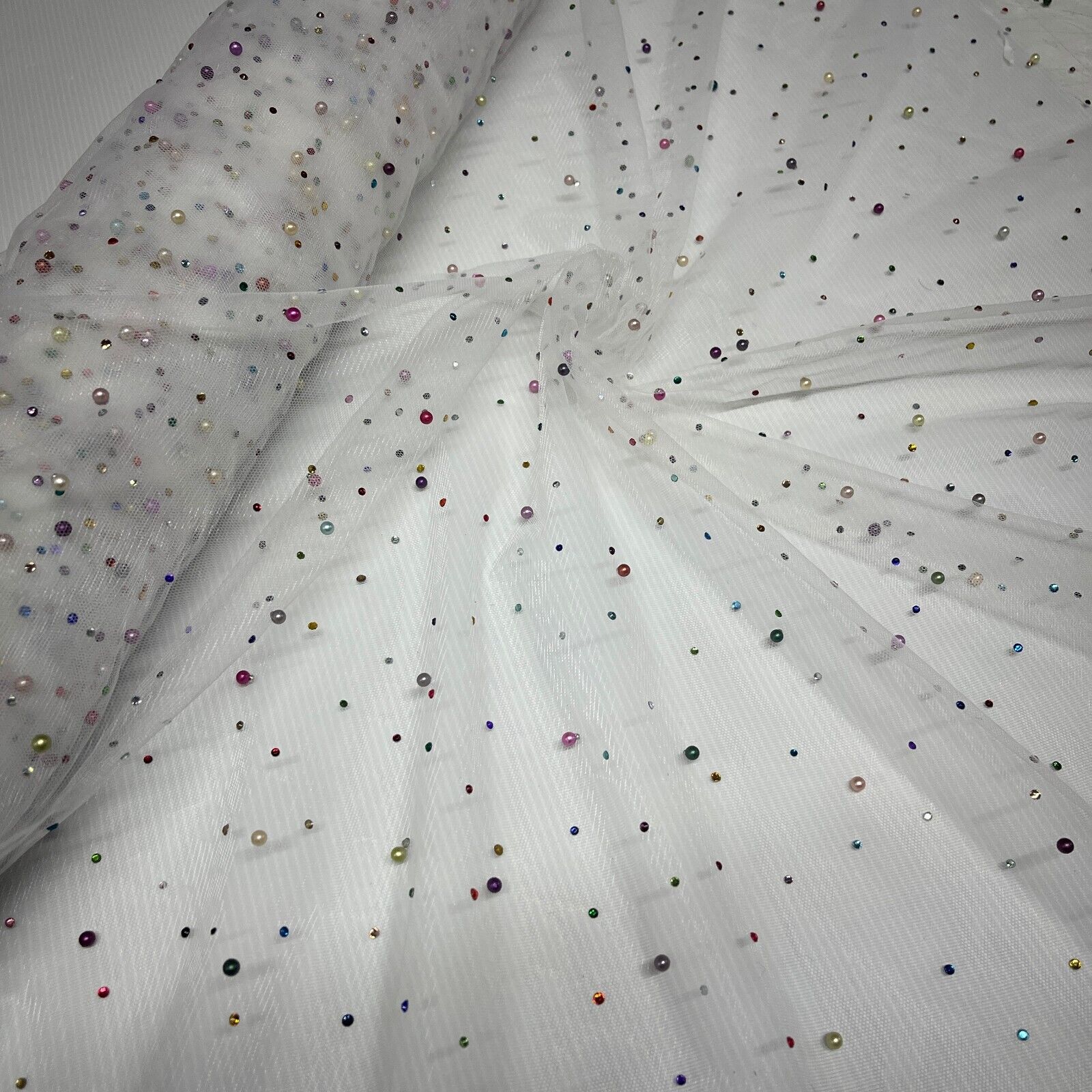 Beaded Pearl rhine stone Tulle Net Dress Wedding Décor Fabric M1825 Mtex