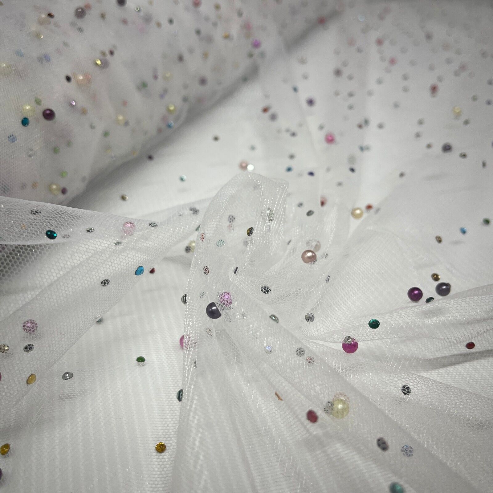 Beaded Pearl rhine stone Tulle Net Dress Wedding Décor Fabric M1825 Mtex