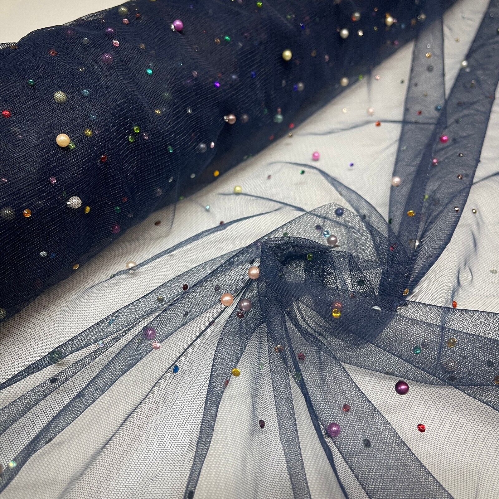 Beaded Pearl rhine stone Tulle Net Dress Wedding Décor Fabric M1825 Mtex