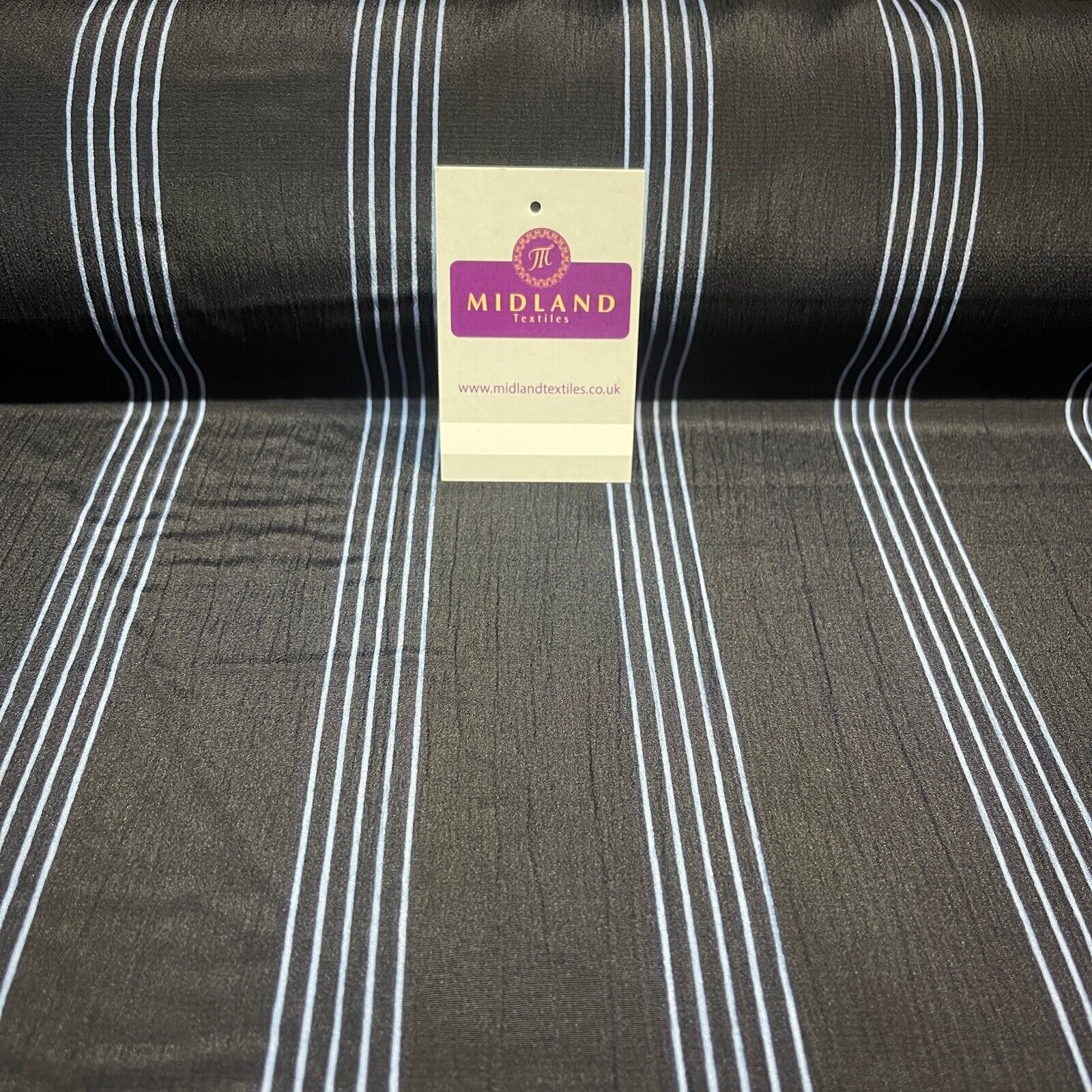 Dark Navy Crinkle Striped Dress fabric M1400-51 Mtex Sold Per metre