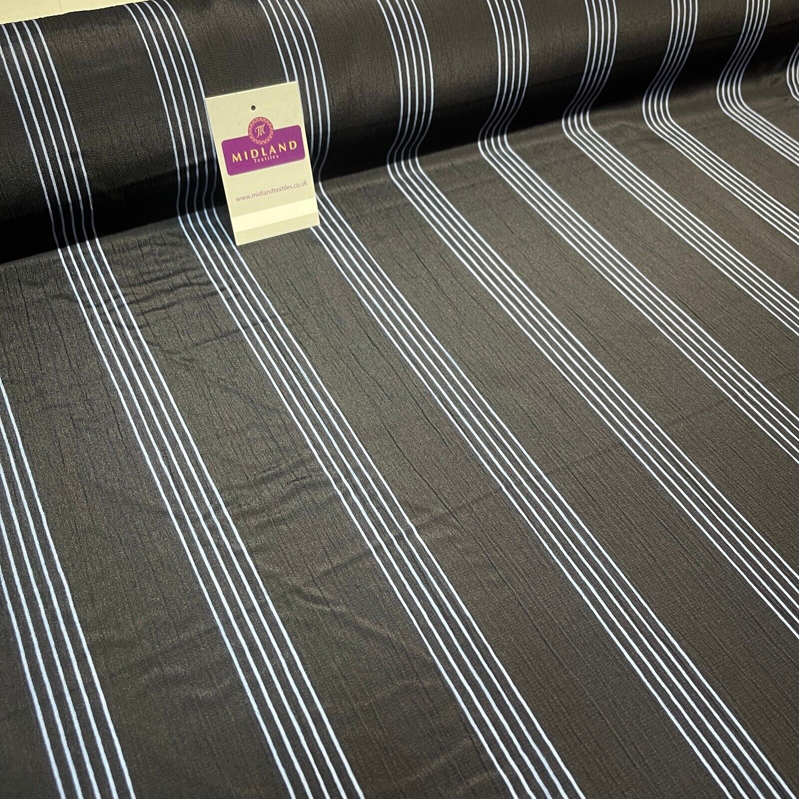 Dark Navy Crinkle Striped Dress fabric M1400-51 Mtex Sold Per metre