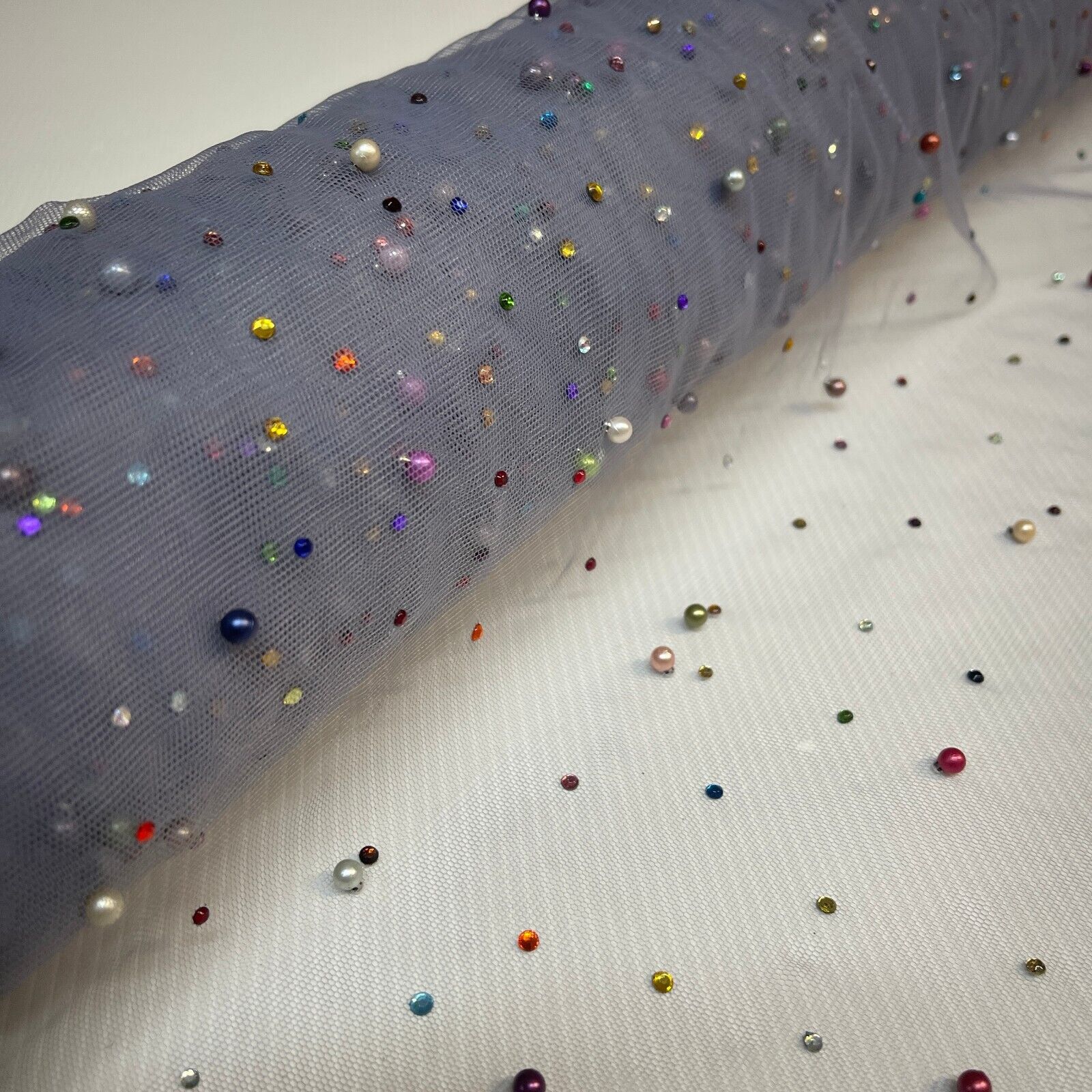 Beaded Pearl rhine stone Tulle Net Dress Wedding Décor Fabric M1825 Mtex