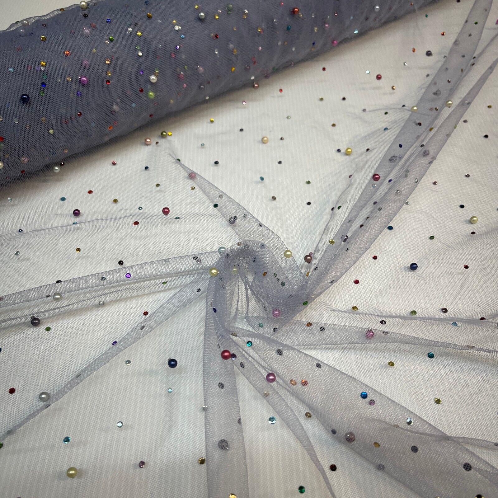 Beaded Pearl rhine stone Tulle Net Dress Wedding Décor Fabric M1825 Mtex