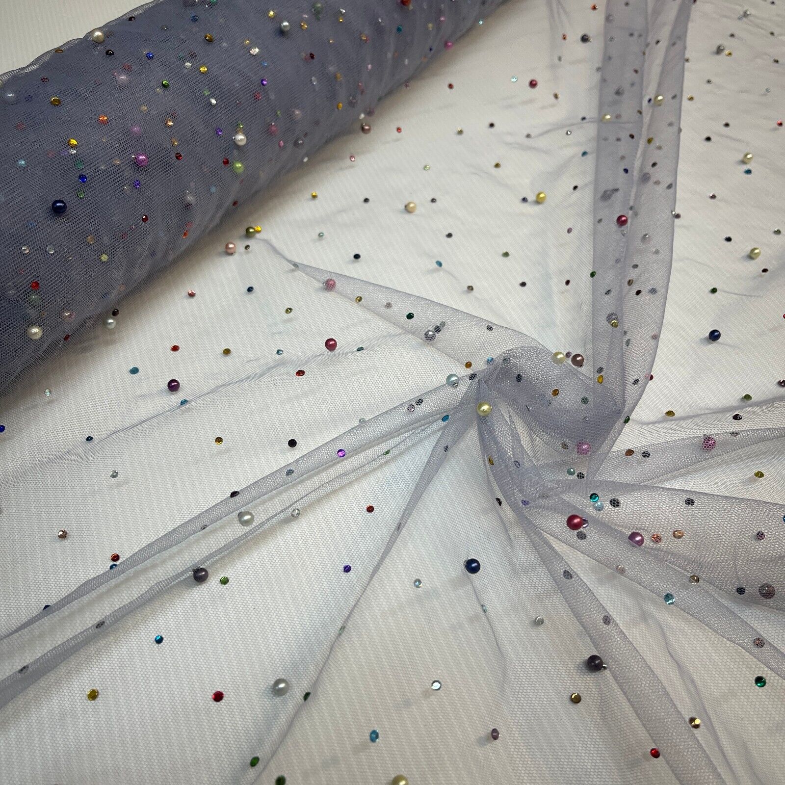 Beaded Pearl rhine stone Tulle Net Dress Wedding Décor Fabric M1825 Mtex