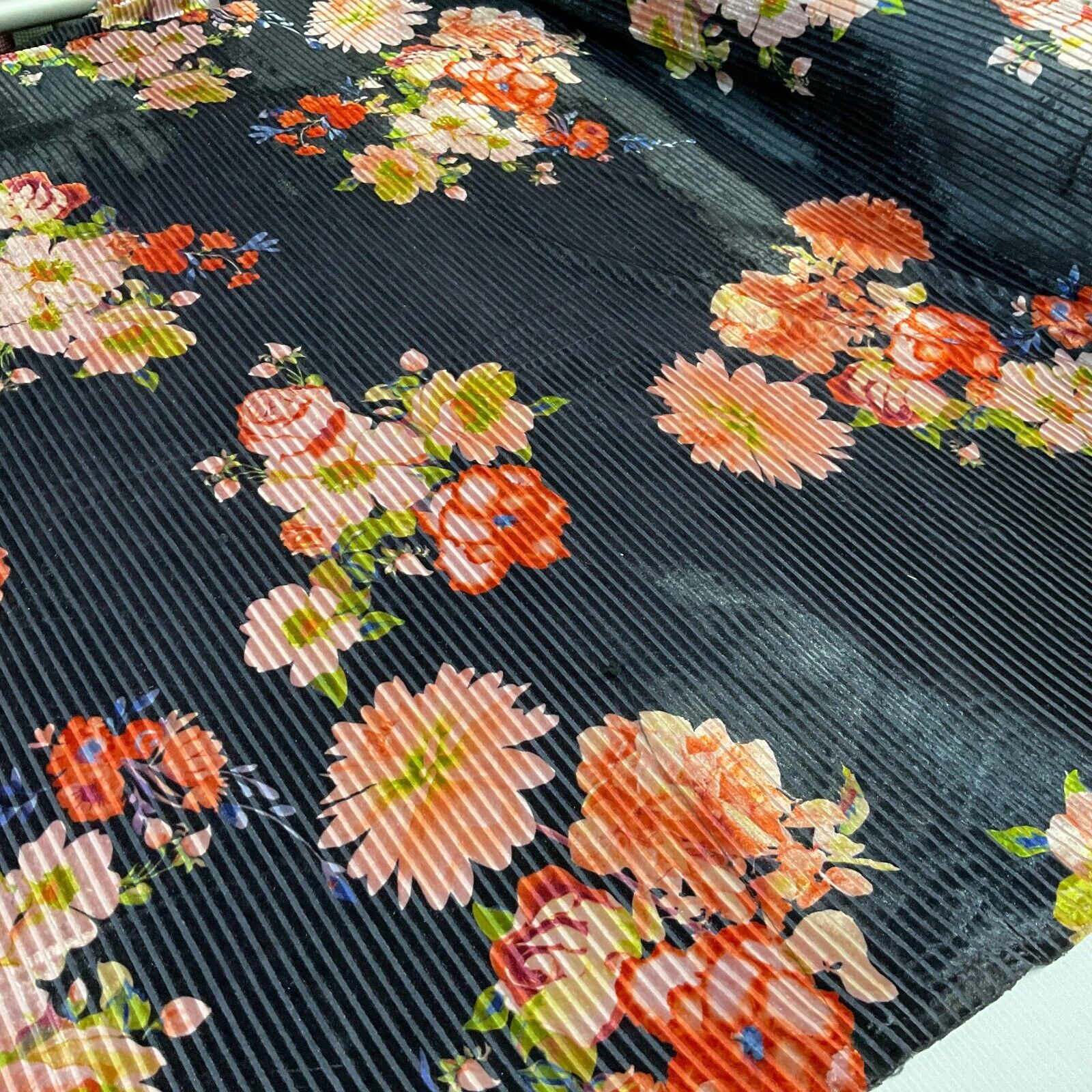 Black Floral embossed strech stripped Velvet Dress fabric M1400-53 Mtex