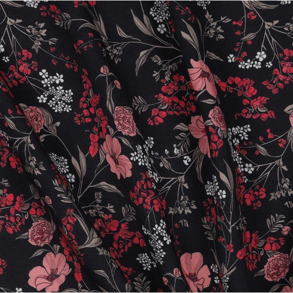 Gorgeous Black radiance viscose Floral Dress Fabric M1849