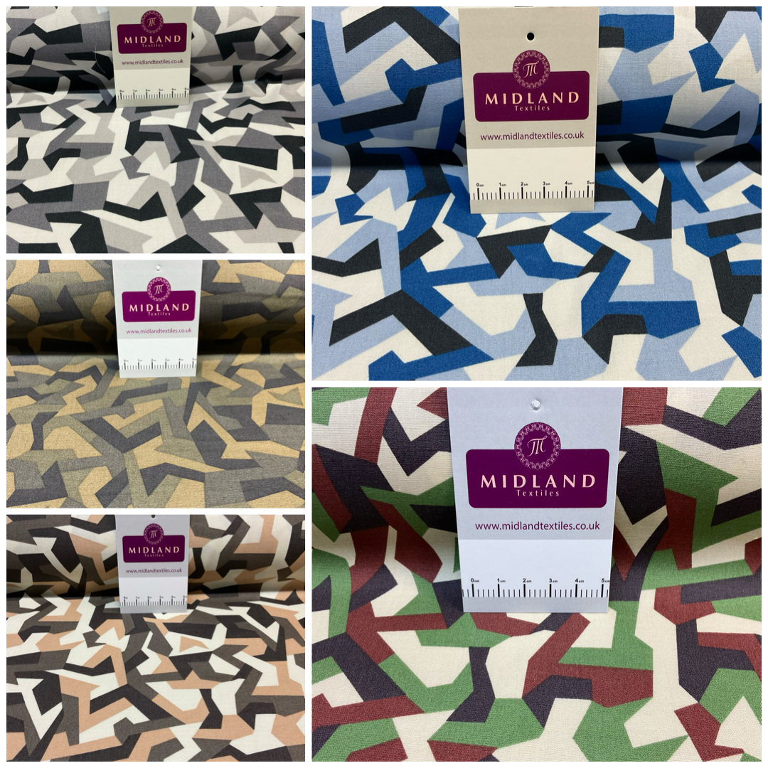 Bold Geometric Camouflage 100% cotton poplin Fabric By The Metre M1861