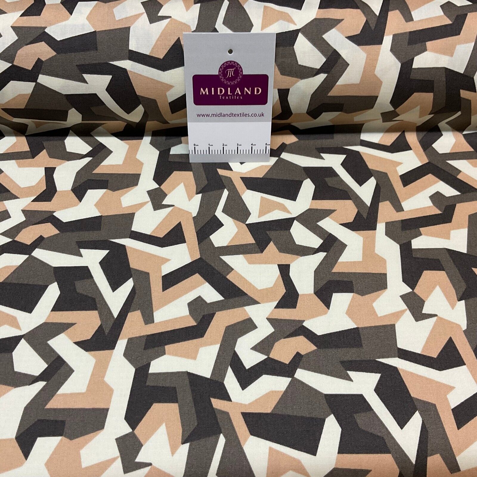 Bold Geometric Camouflage 100% cotton poplin Fabric By The Metre M1861