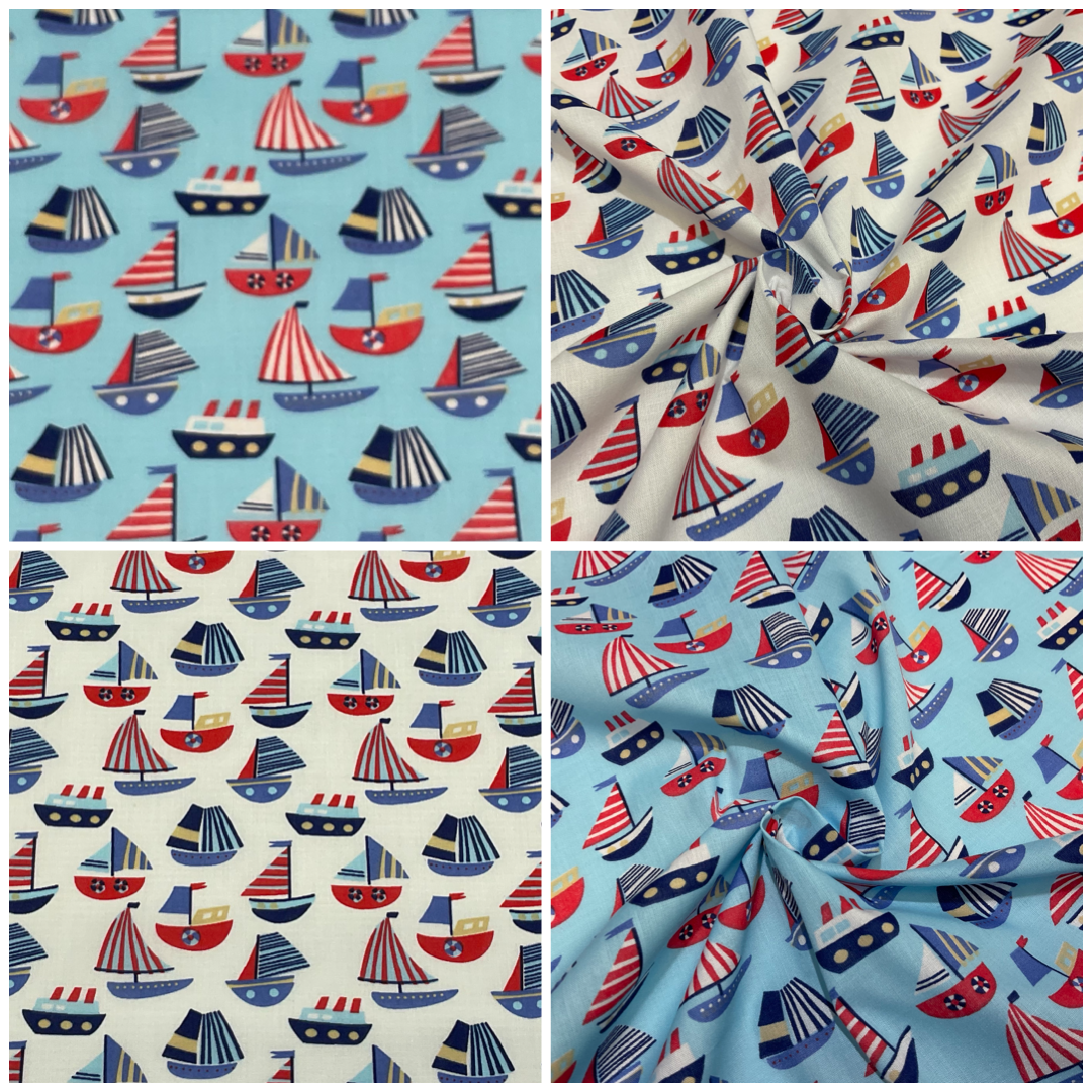 Boats sea Novelty Children Poly cotton printed lightweight fabric M1627