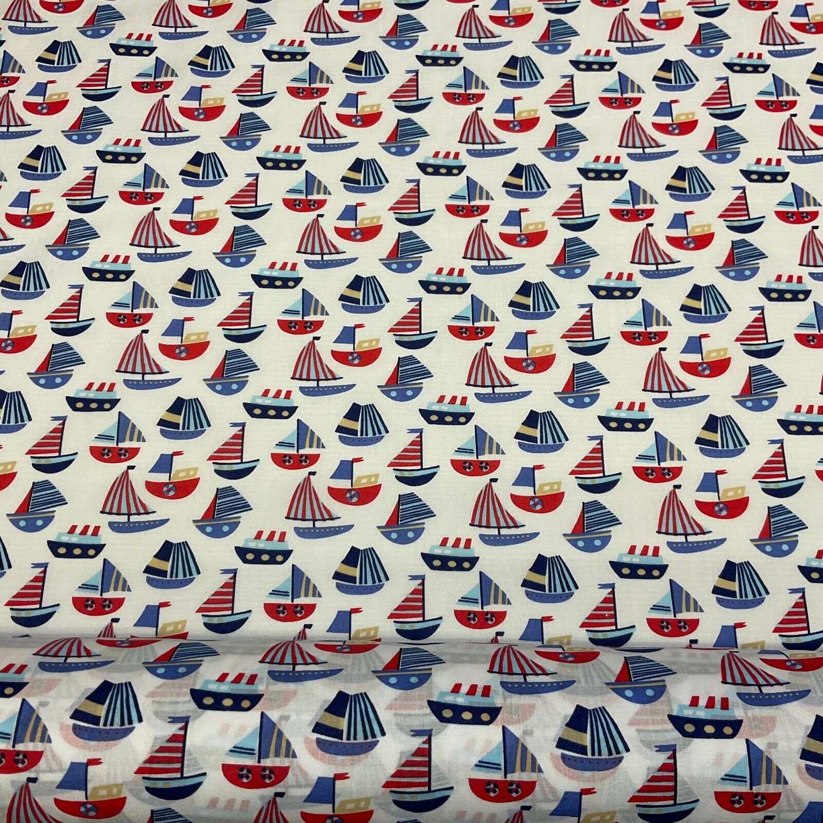 Boats sea Novelty Children Poly cotton printed lightweight fabric M1627