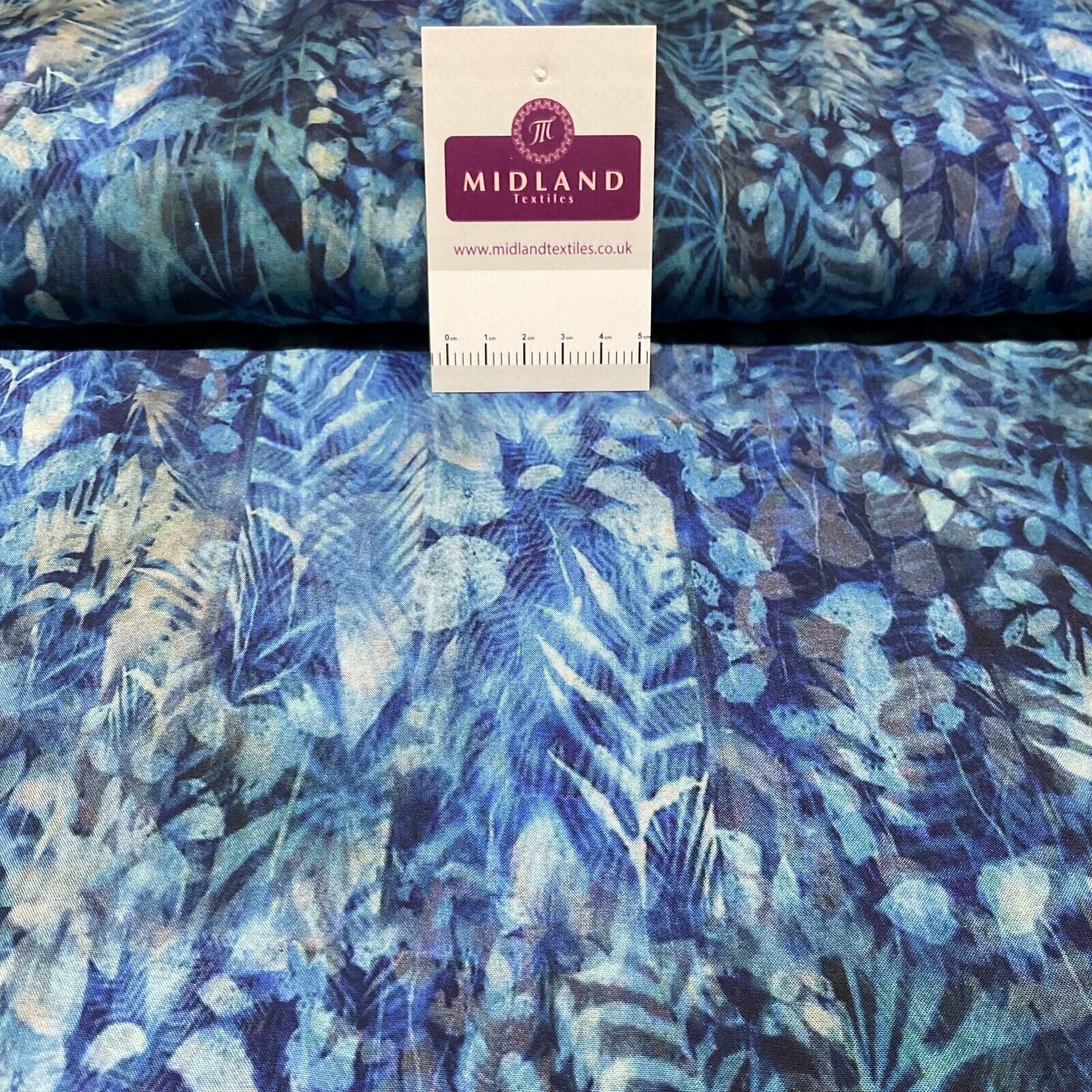 Gorgeous Blue Abstract Leaves radiance viscose Dress Fabric M1869