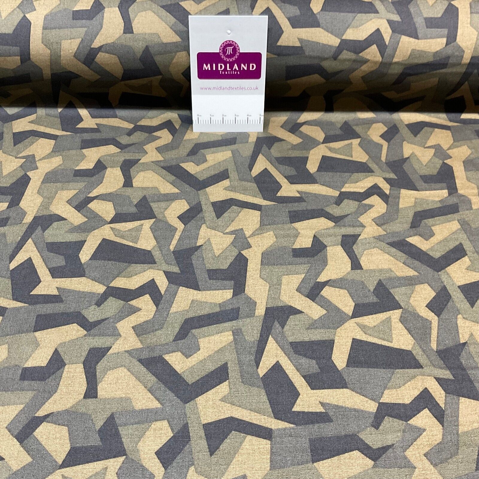 Bold Geometric Camouflage 100% cotton poplin Fabric By The Metre M1861