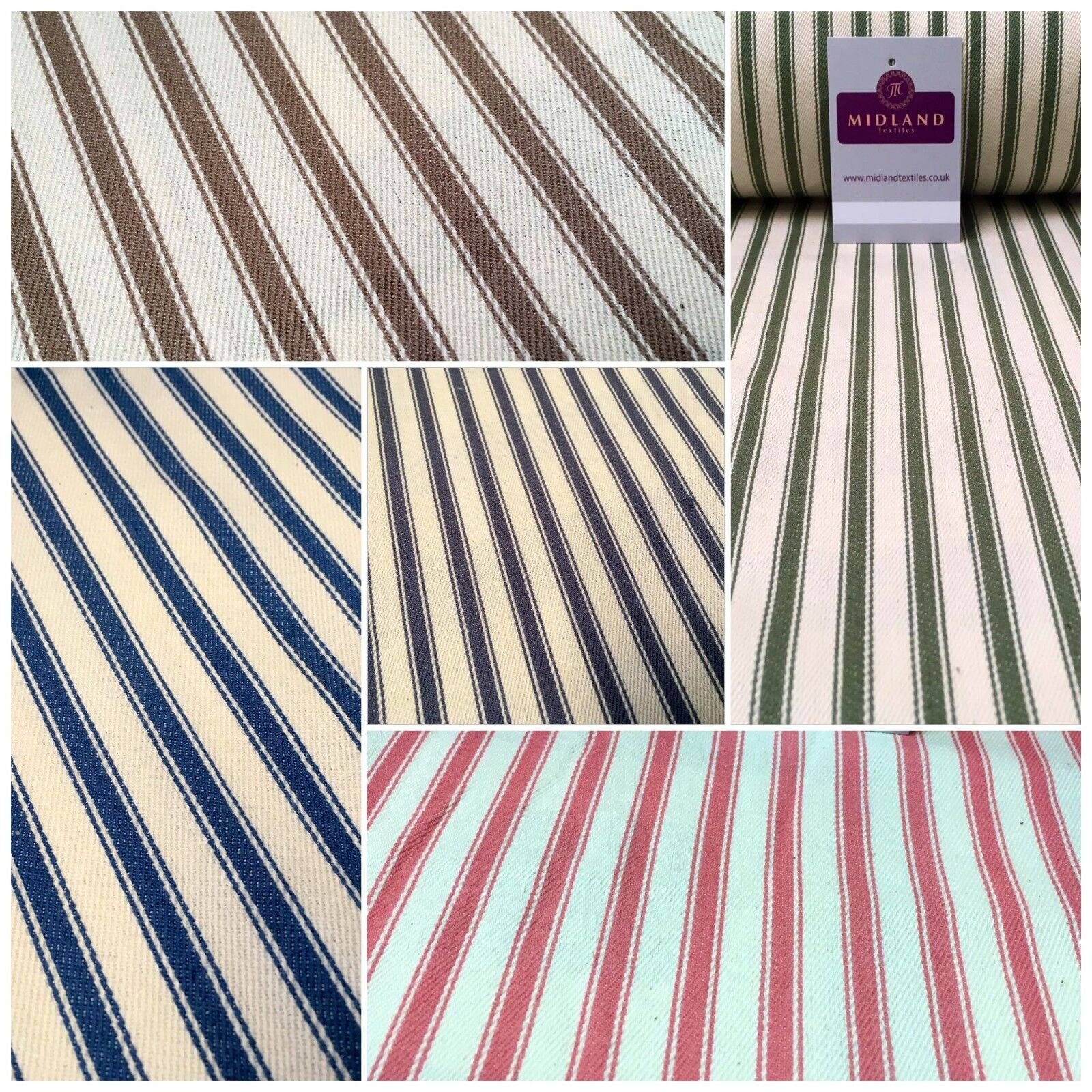 Canvas Power Loom 8mm Ticking Stripe 100% Cotton fabric 54' Wide M1040 Mtex