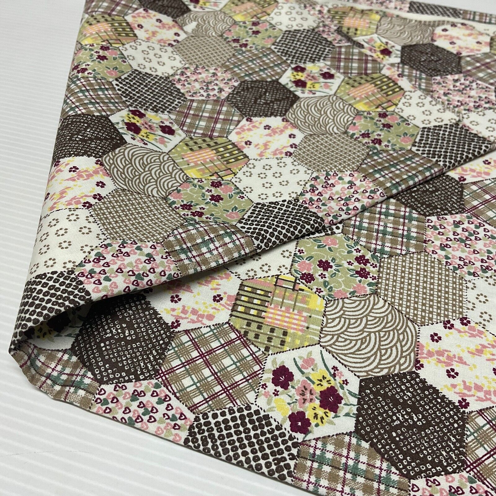 Hexagon patchwork Cotton Poplin dress Fabric Sold by the meter M1892