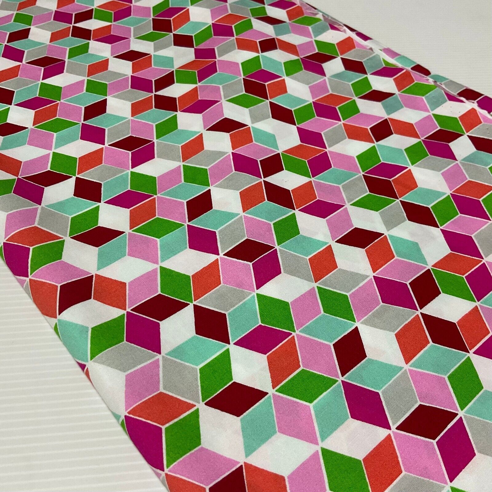 Pink Cuboid Geometric Cotton Poplin dress Fabric Sold by the meter M1894