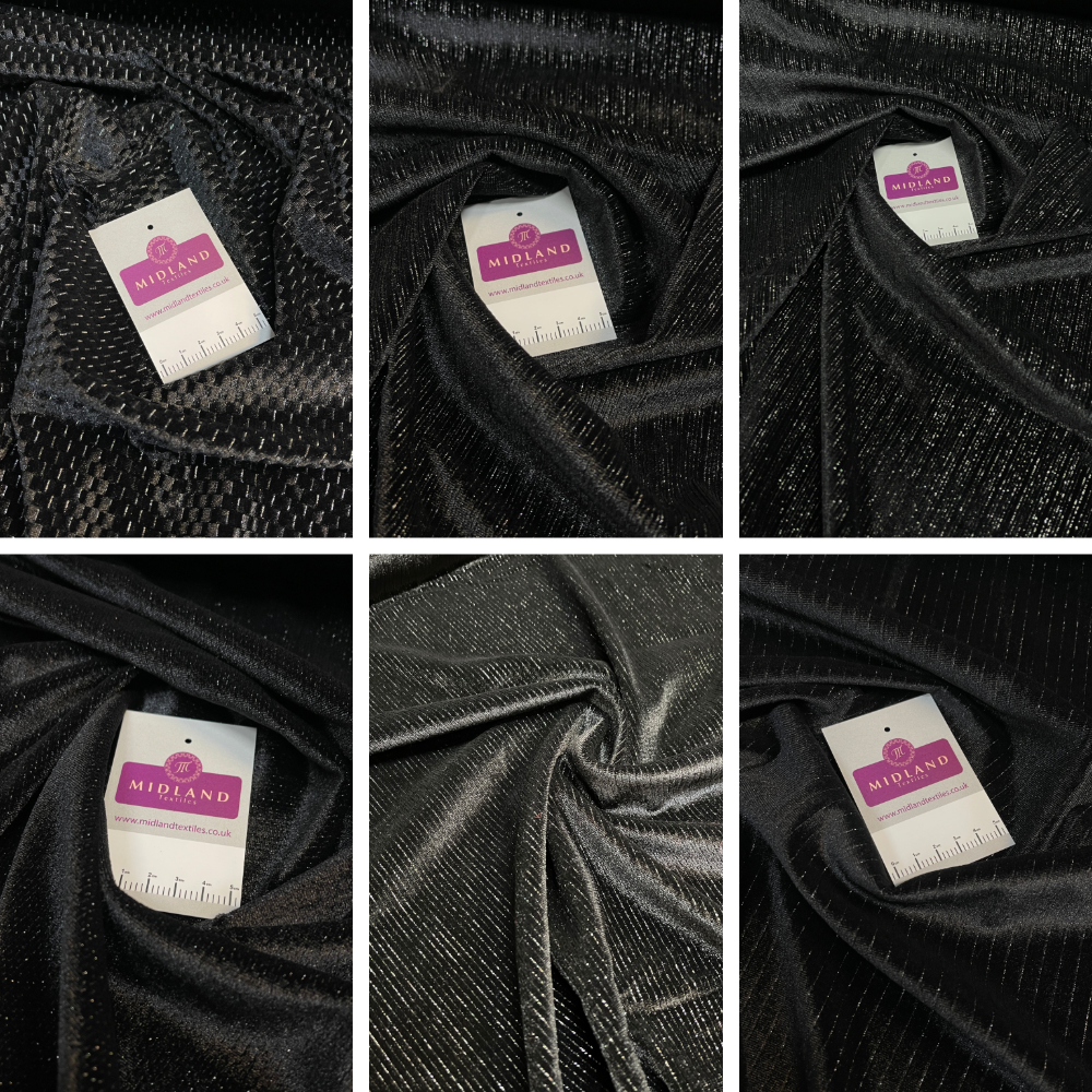 Stunning Black Metallic Stripe Lurex Velvet Spandex Fabric 150cm Wide M1961