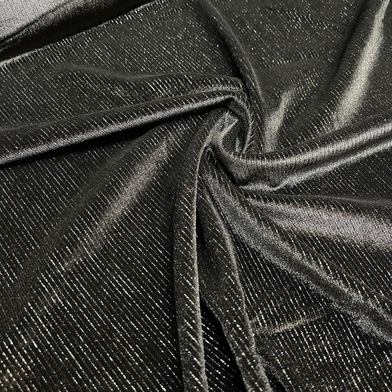 Stunning Black Metallic Stripe Lurex Velvet Spandex Fabric 150cm Wide M1961