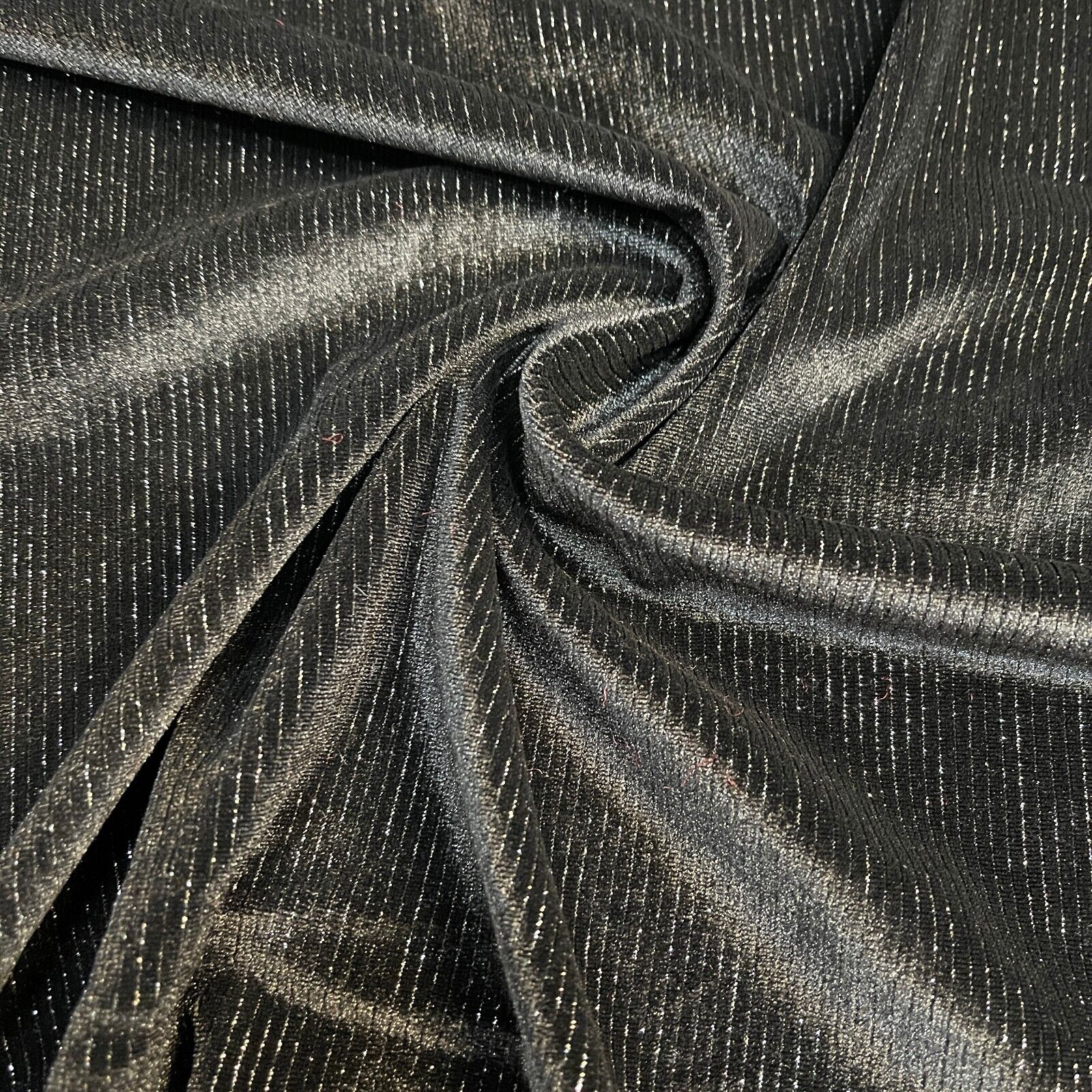 Stunning Black Metallic Stripe Lurex Velvet Spandex Fabric 150cm Wide M1961