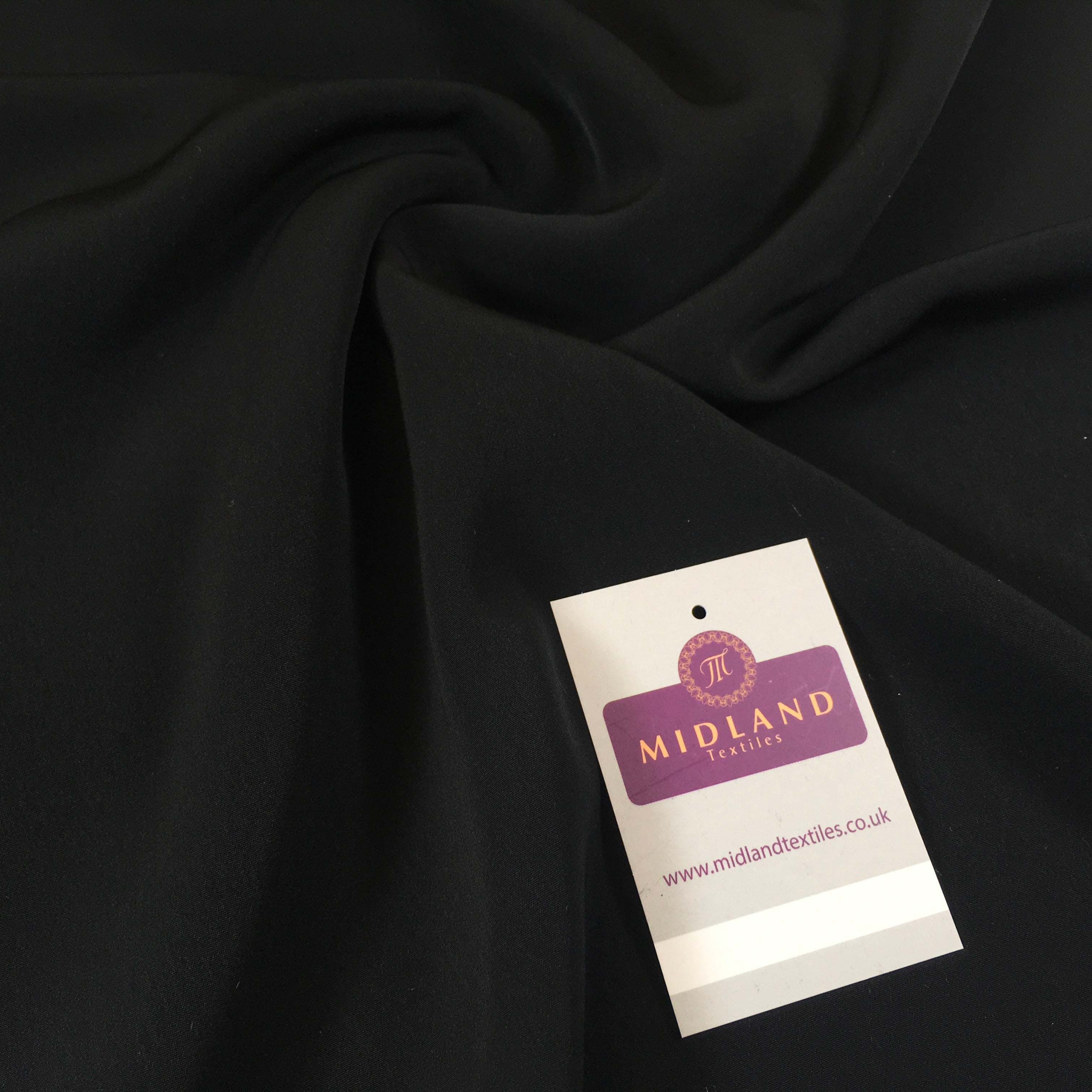 Plain Black Stretch Polyviscose dress fabric 144cm Wide M1965