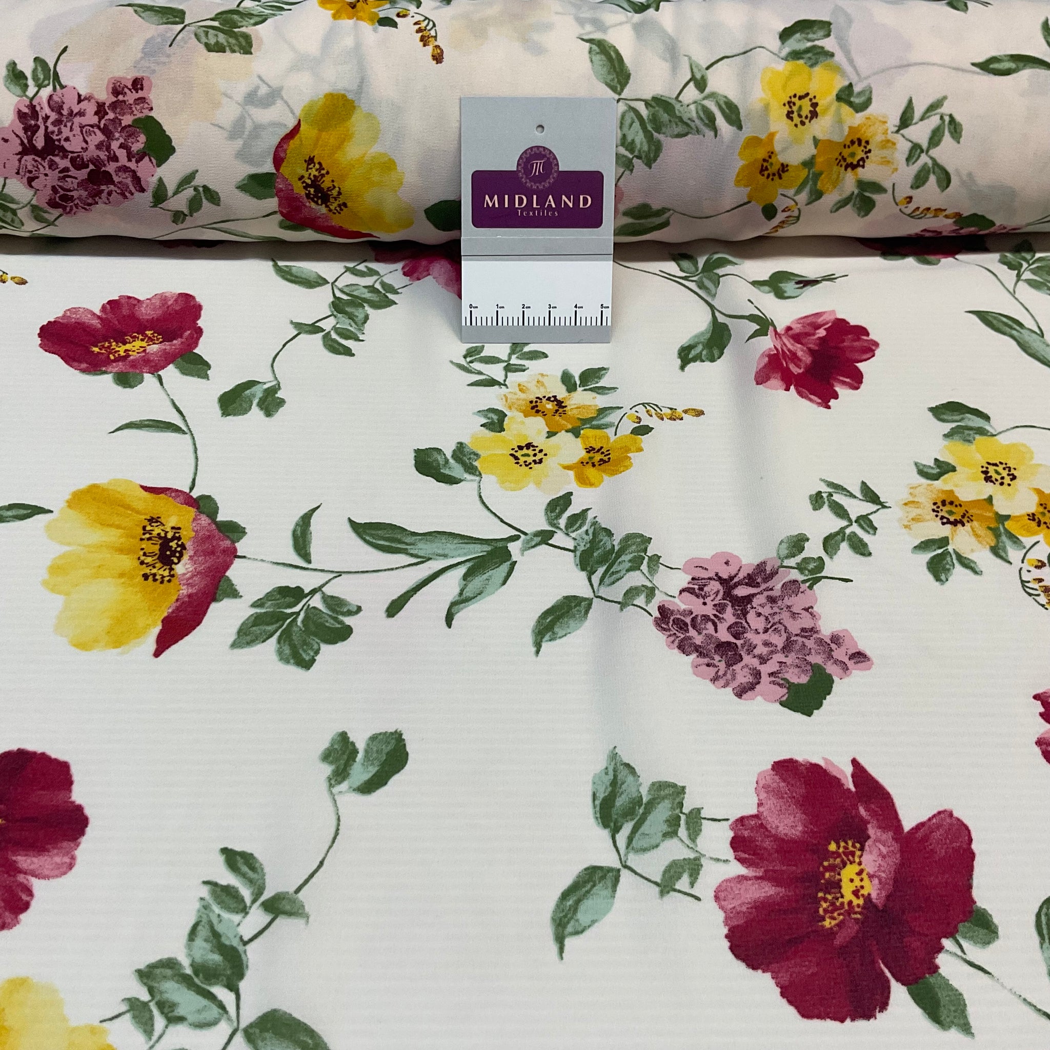 Ivory Chiffon Floral Print, Georgette 145cm Width 100 Polyester M1400-41