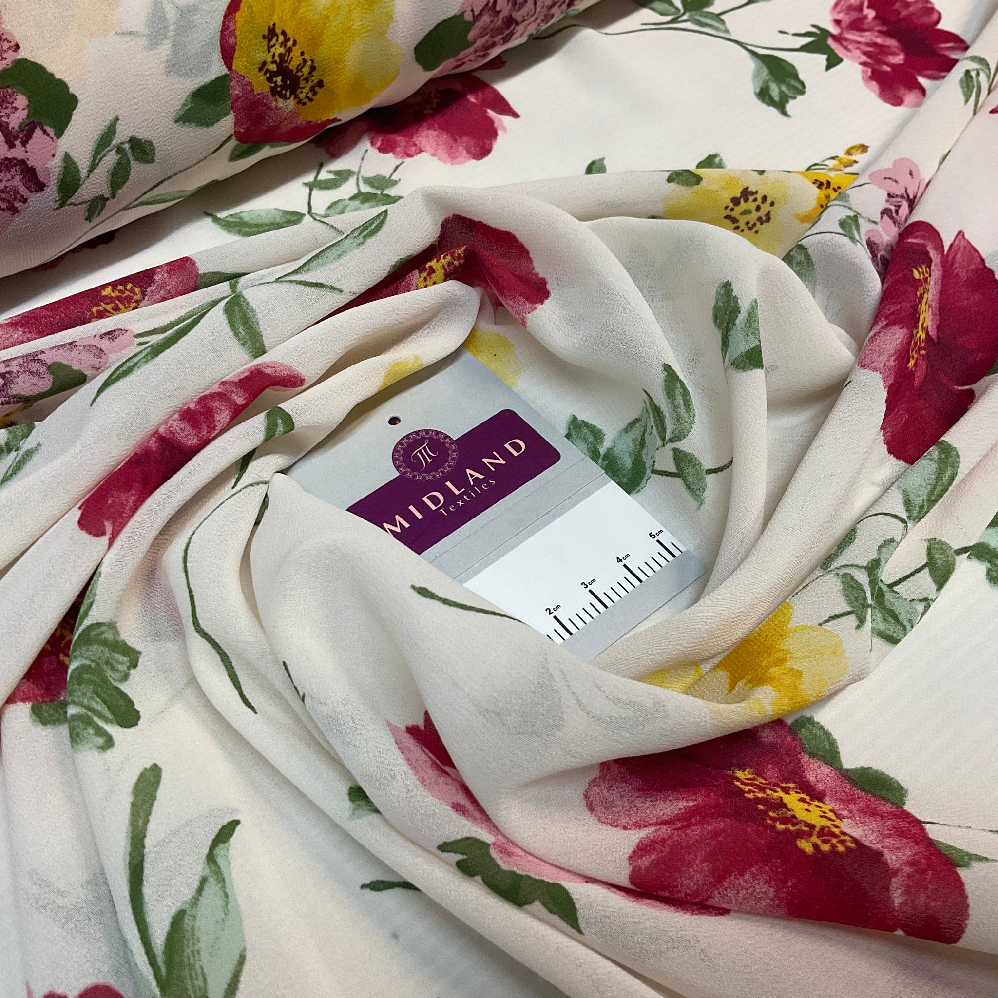 Ivory Chiffon Floral Print, Georgette 145cm Width 100 Polyester M1400-41