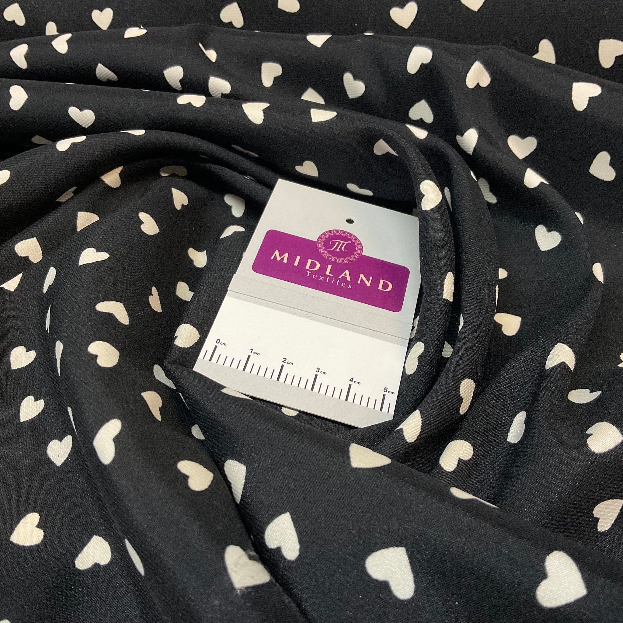 Black & White Heart SHaped polka-dot Dress Fabric 100% Polyester Satin 145cm width M1400-42