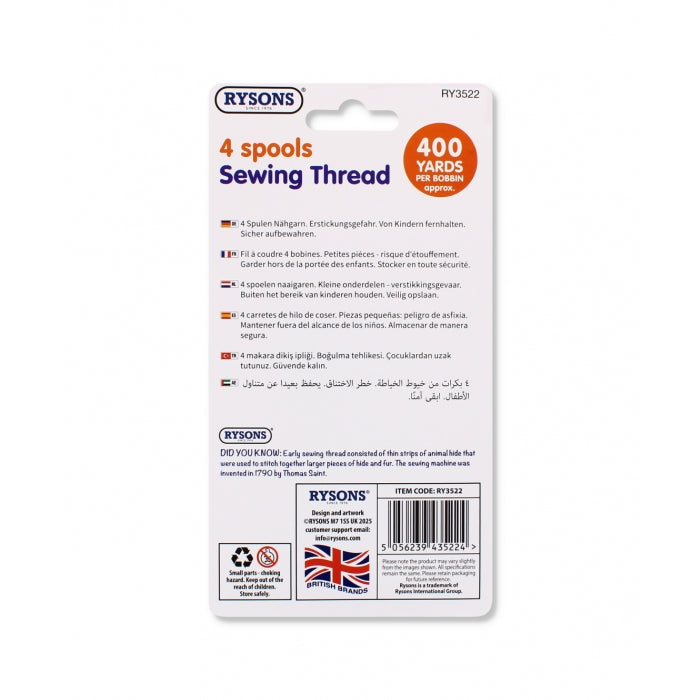 4pcs Sewing Thread ideal for home and professional use for general sewing, embroidery and much more. M2031