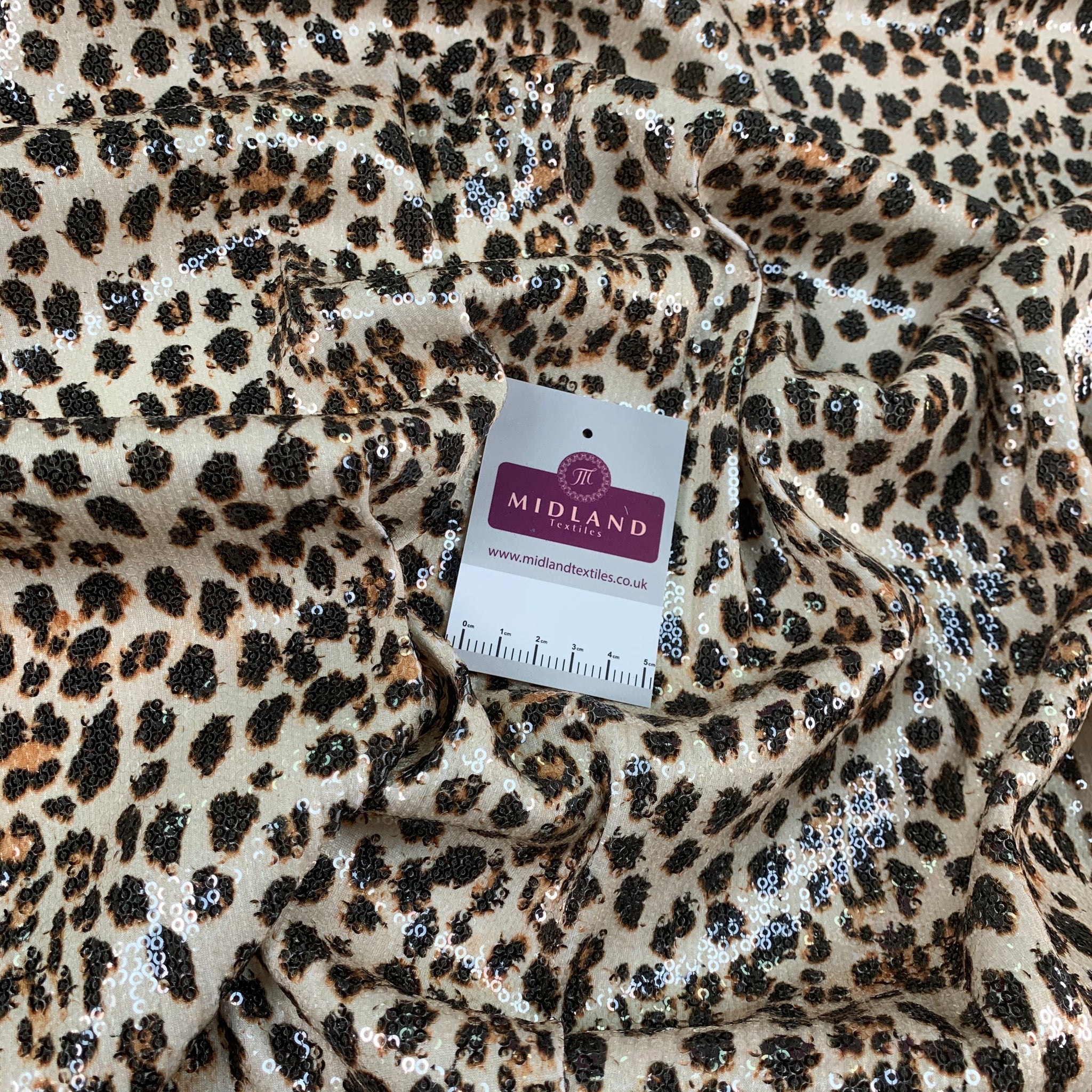 Beige Brown Animal Print stretch ity sequin Fabric M1404 Mtex