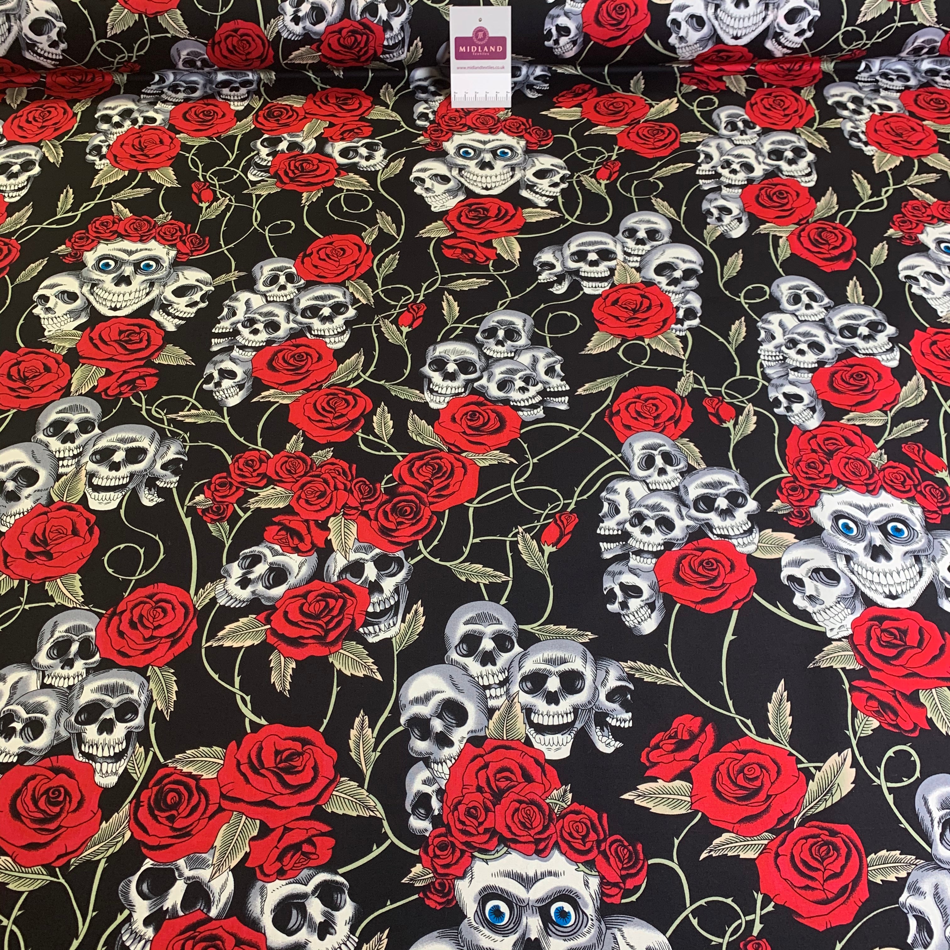Halloween Skull and roses printed 100% cotton poplin craft mask Fabric MD1399 Mtex