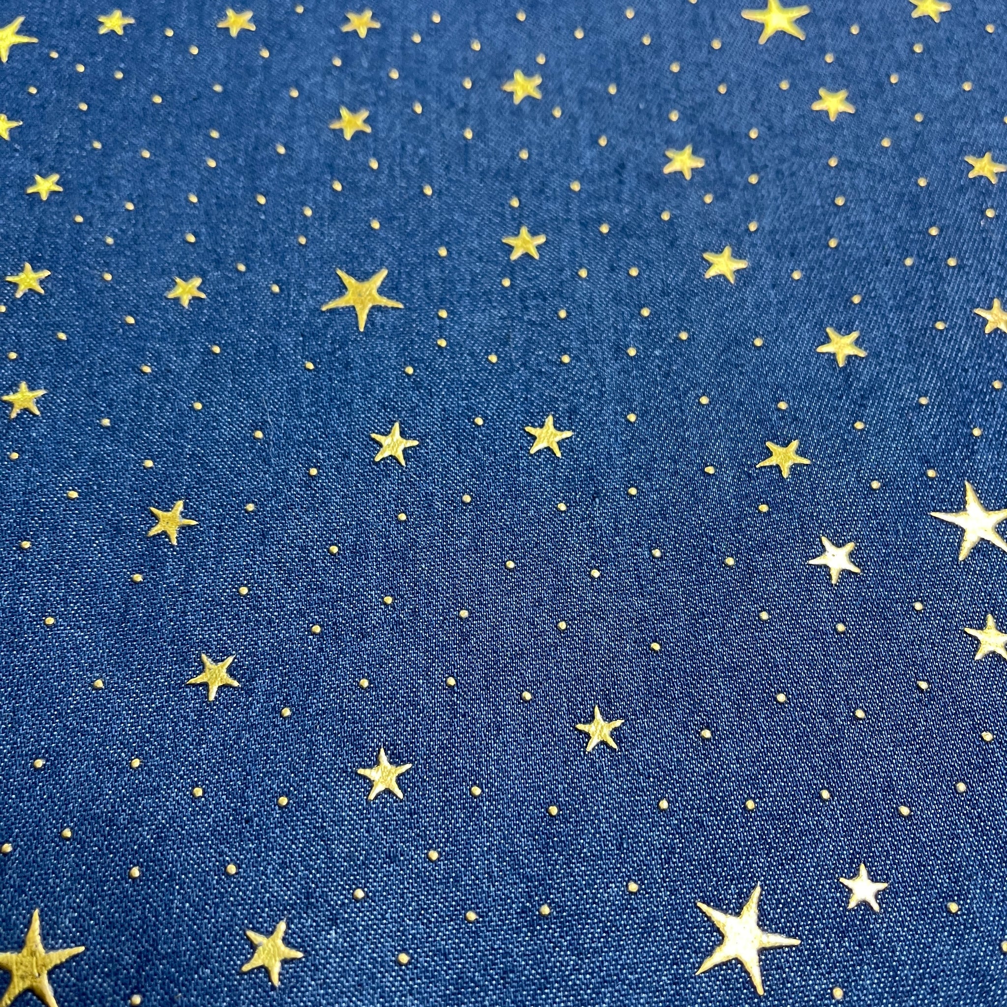100% Cotton Gold Foil Star Printed Denim craft dress fabric M1513 Mtex