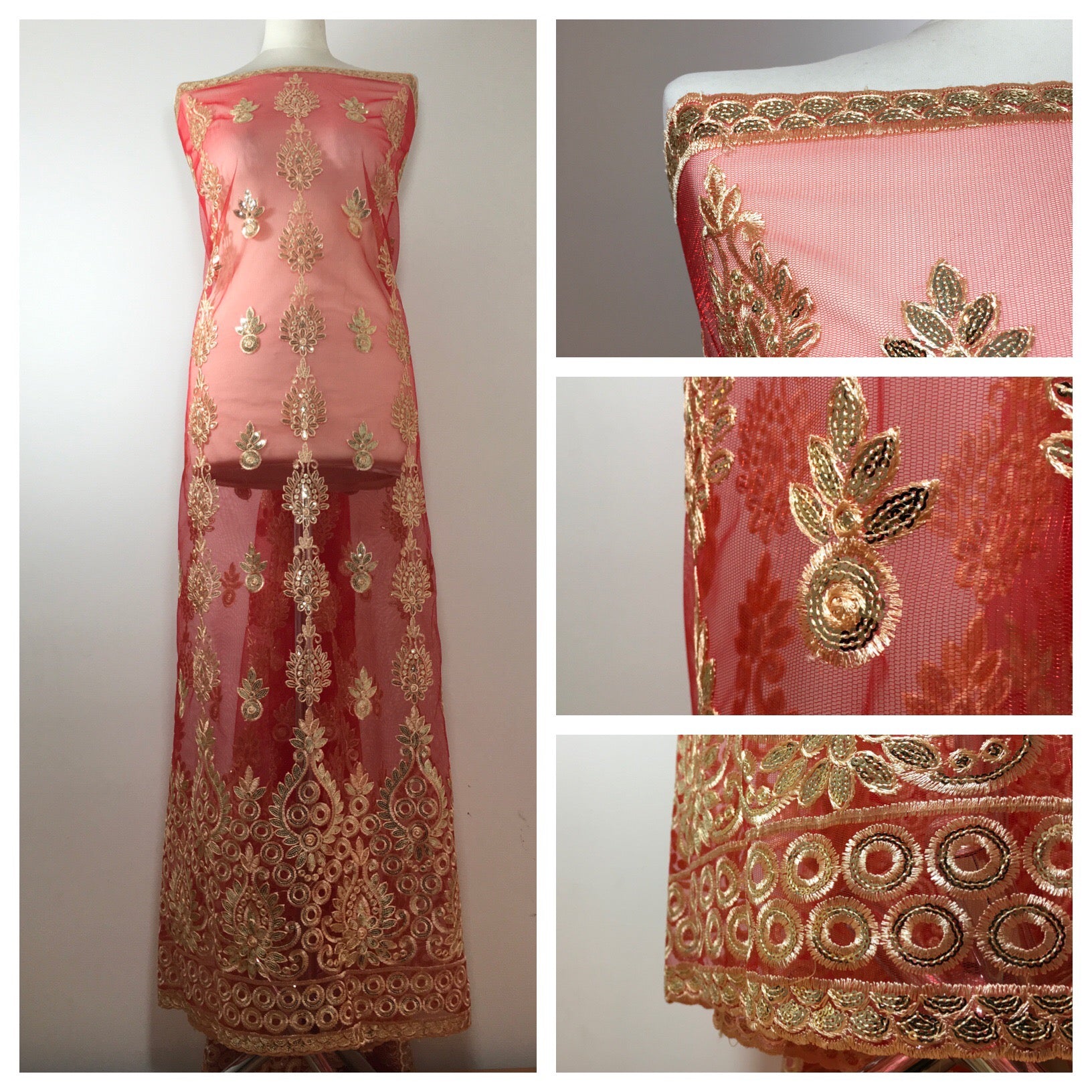 Golden Embroidered Scalloped edge Dress tulle net Fabric 55' Wide M799 Mtex