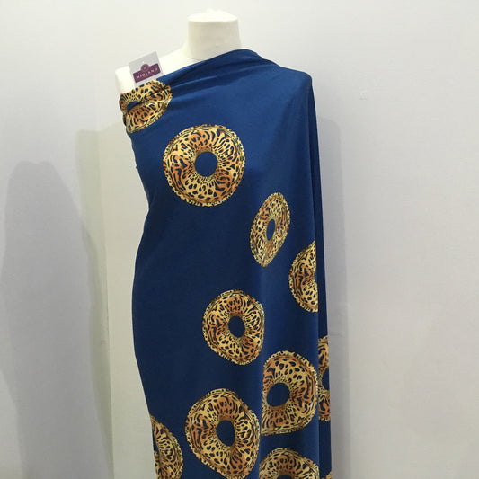 Royal Blue Satin Crepe animal Border print fabric 45" wide M657 Mtex - Midland Textiles & Fabric