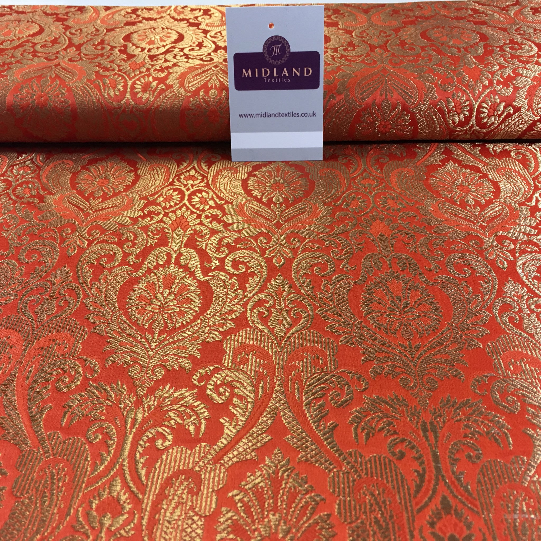 Indian Floral Ornamental Faux Silk Banarsi Brocade fabric 44' Wide M649 - Midland Textiles & Fabric