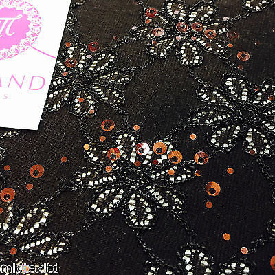 Luxury Embroidered stretch lace fabric with sequins M72-1 Mtex - Midland Textiles & Fabric