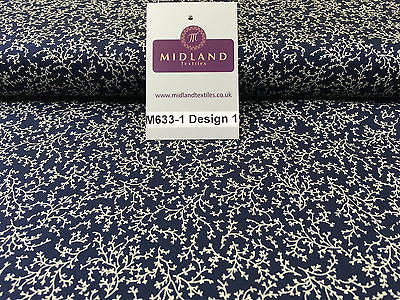 Navy And White Floral Paste Printed 100% Cotton Poplin Craft Fabric 45" M633 - Midland Textiles & Fabric