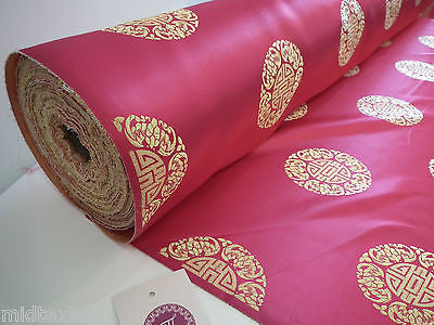 Chinese Fortune Medallion Print Silky Satin Fabric 45' Wide M59 - Midland Textiles & Fabric